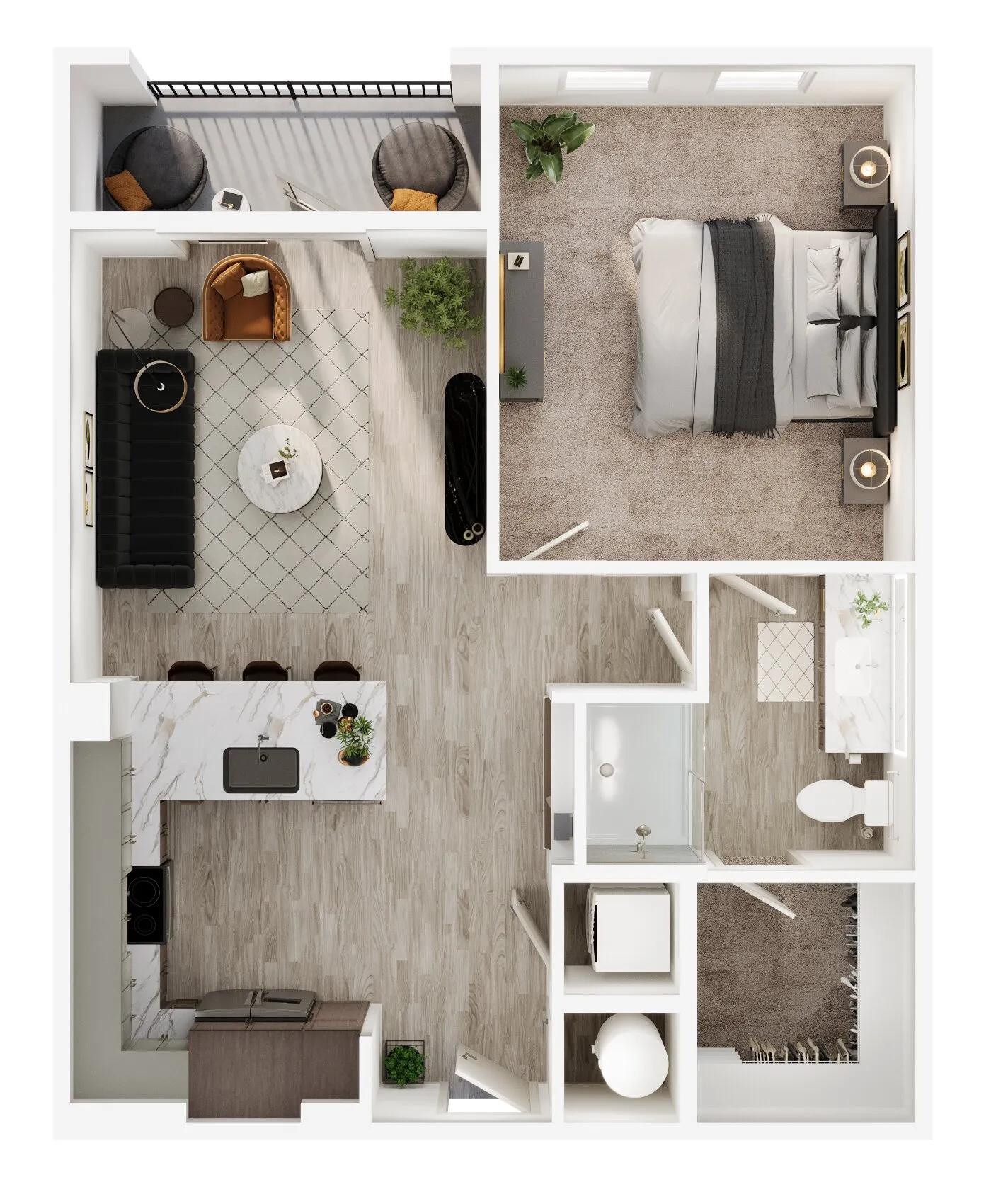 768 square foot one bed one bath floor plan image
