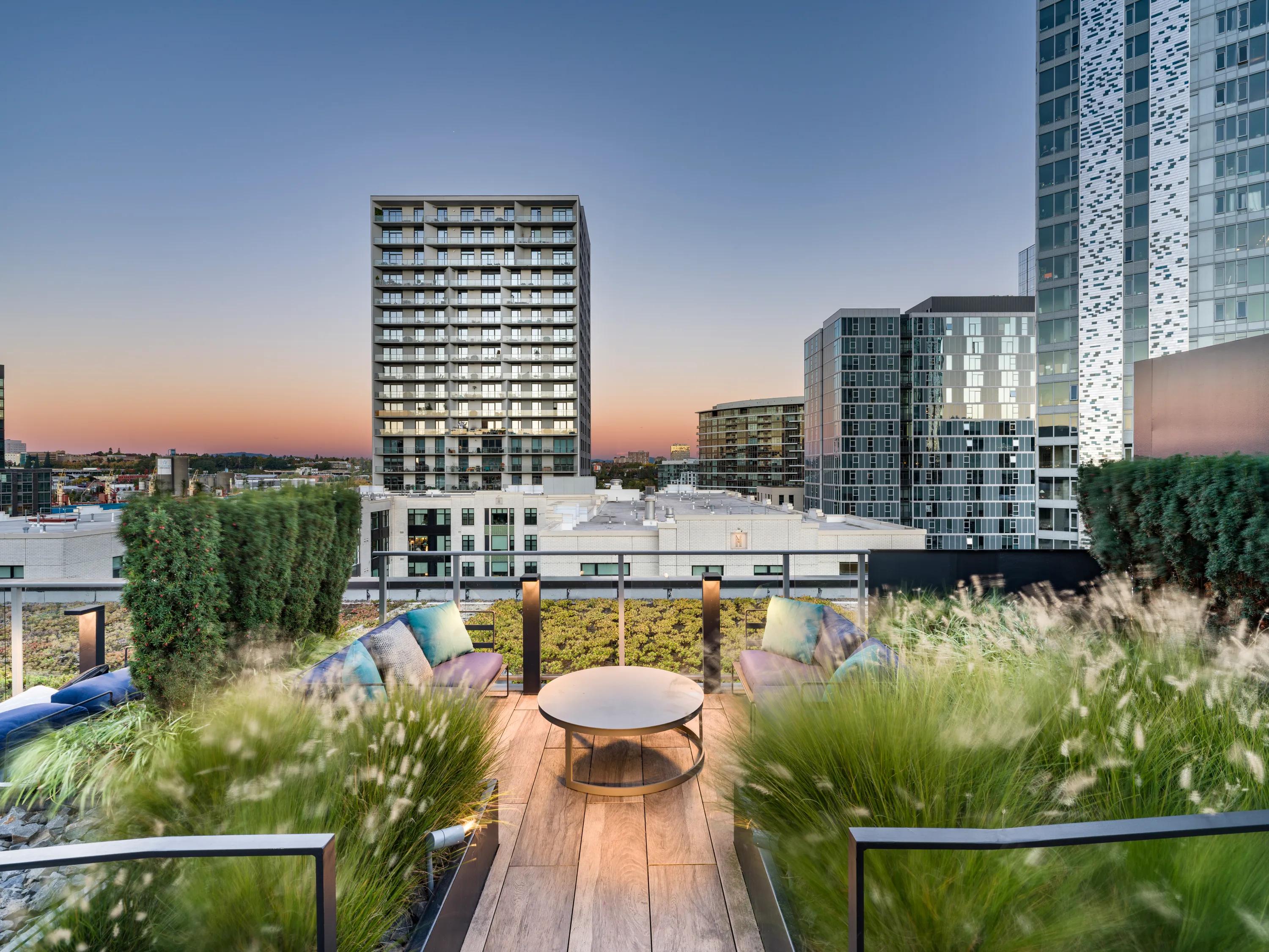 Indoor/Outdoor rooftop deck with social options modera pearl portland or