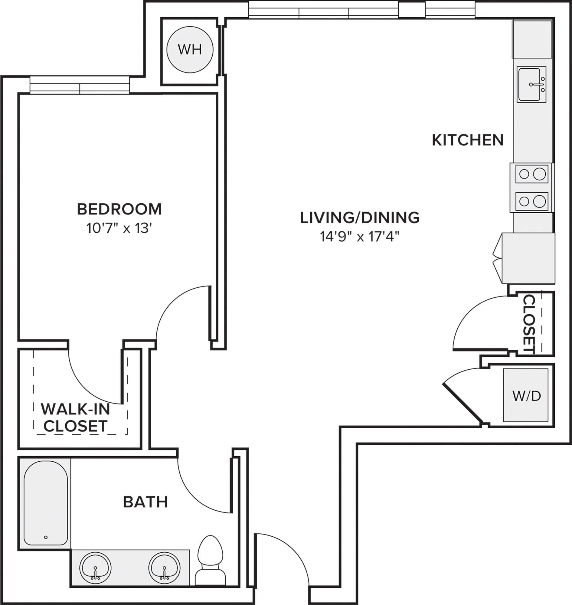 776  square foot one bedroom one bath apartment floor plan image in Woodbridge, NJ