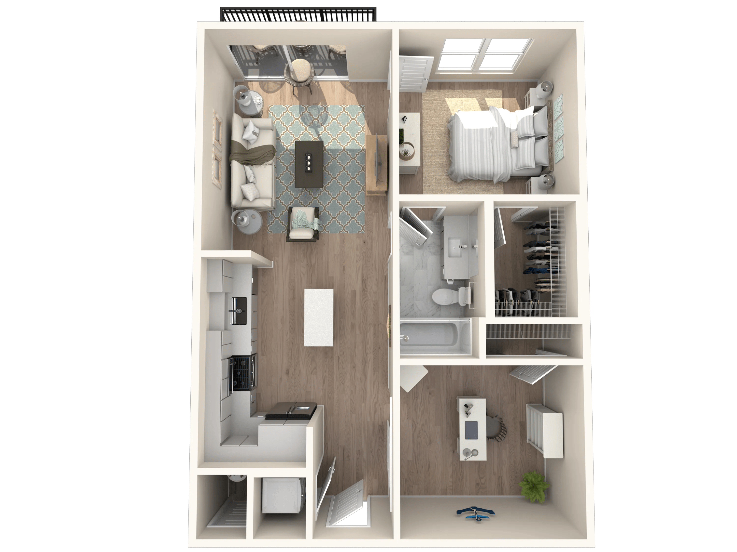 762 square foot one bedroom one bath apartment floor plan in Tampa, FL
