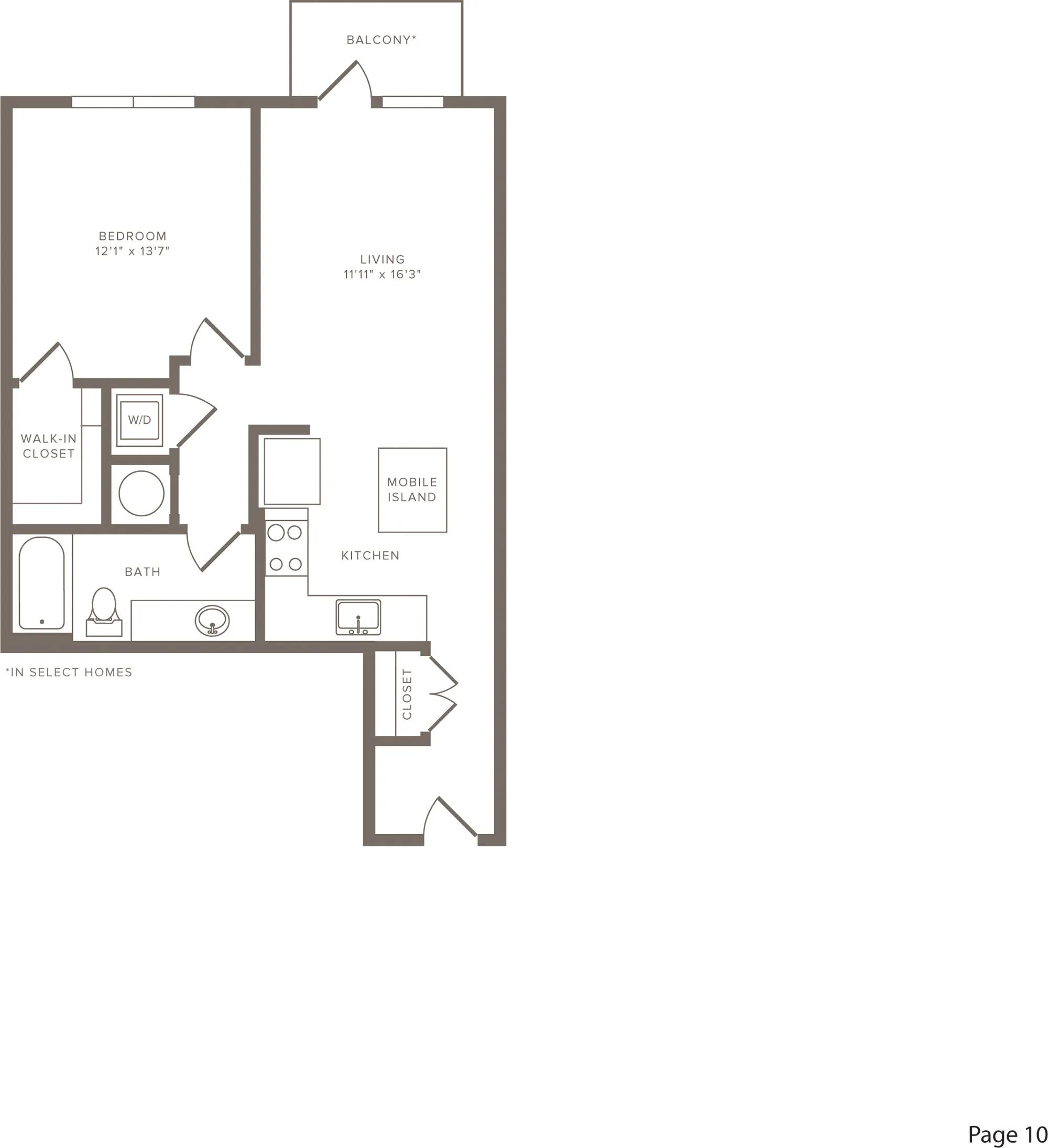 769 square foot one bedroom one bath with balcony apartment floorplan image