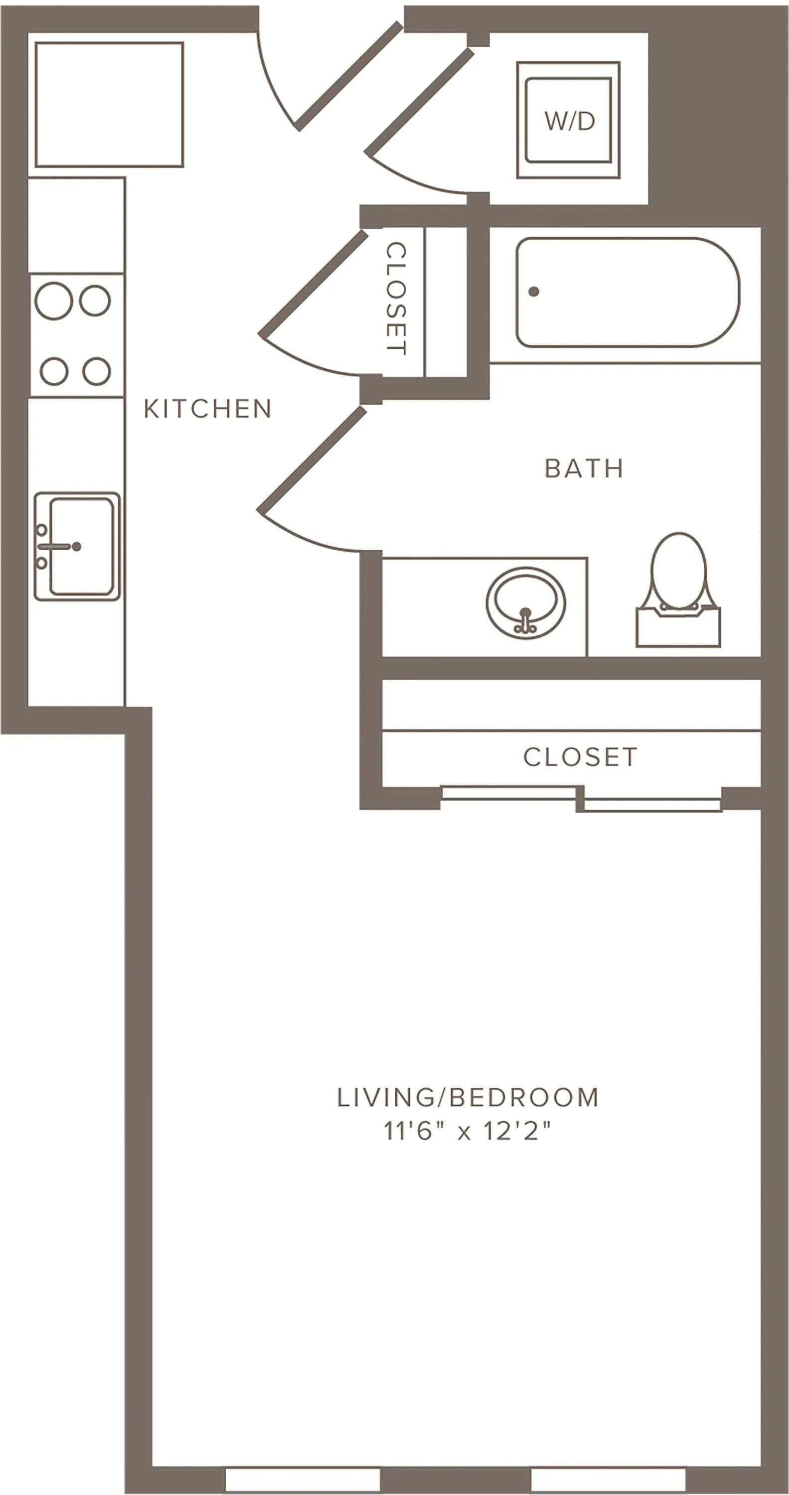 360 square foot studio one bath floor plan image