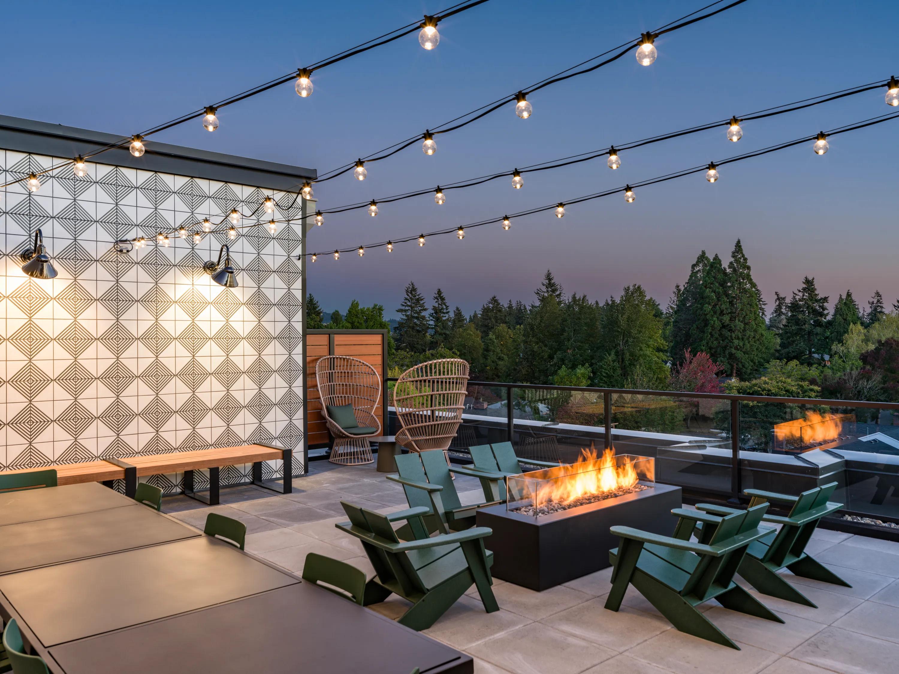 Modera Woodstock's outdoor terrace with firepit