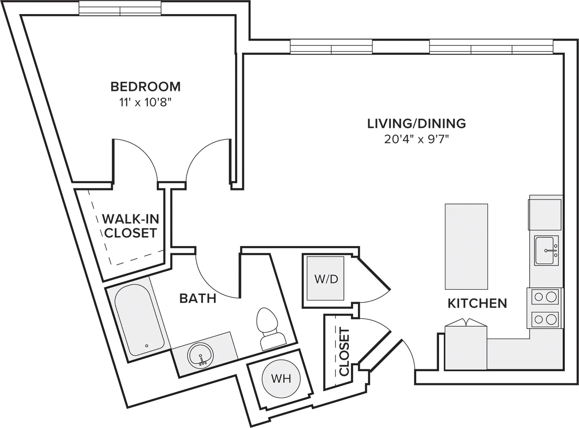 715 square foot one bedroom one bath apartment floor plan image in Woodbridge, NJ