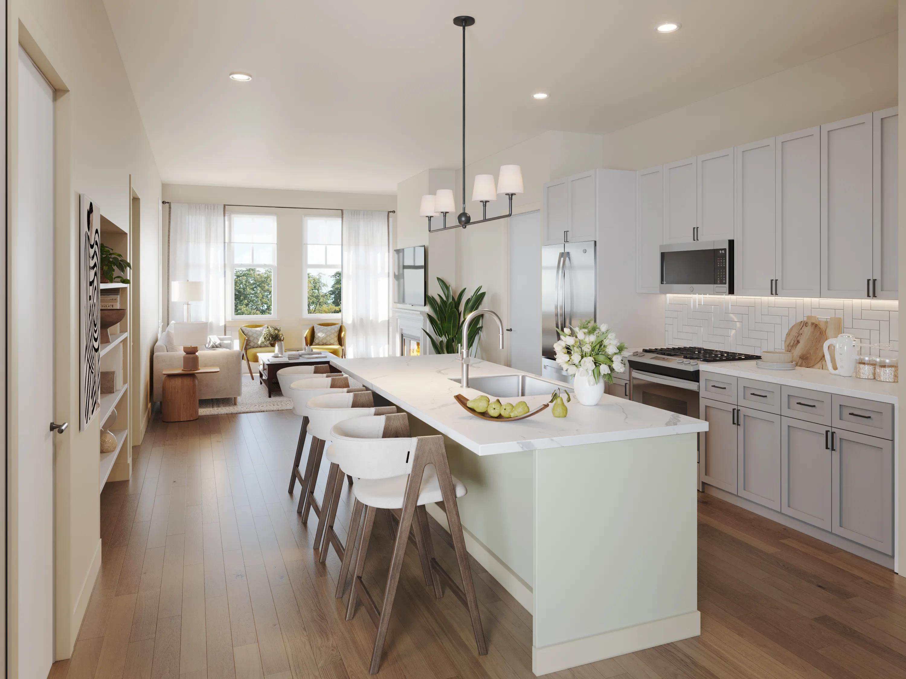 kitchen rendering with white cabinetry modera weston apartments for rent in weston ma near boston