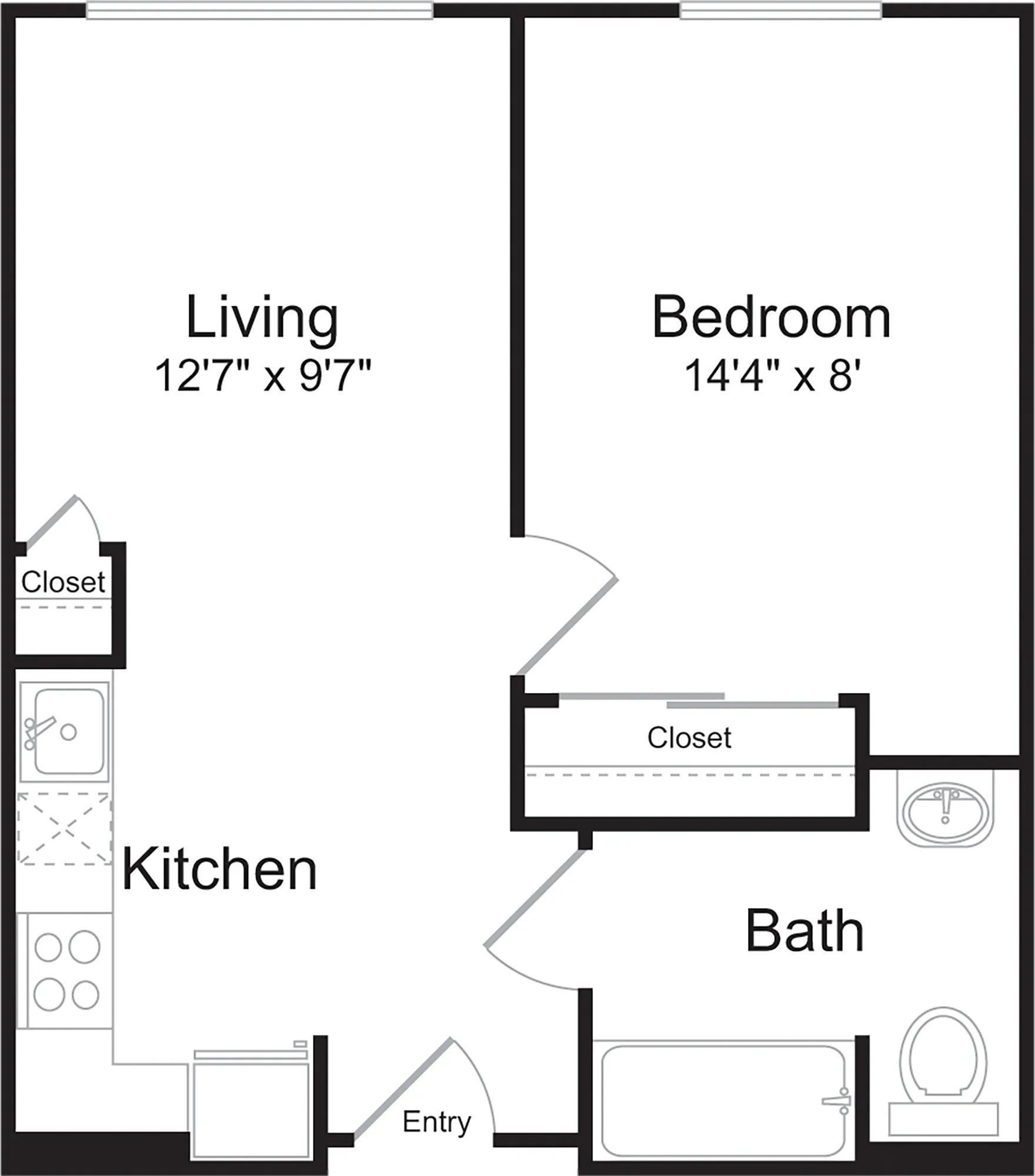 474 square foot one bedroom one bath floor plan image