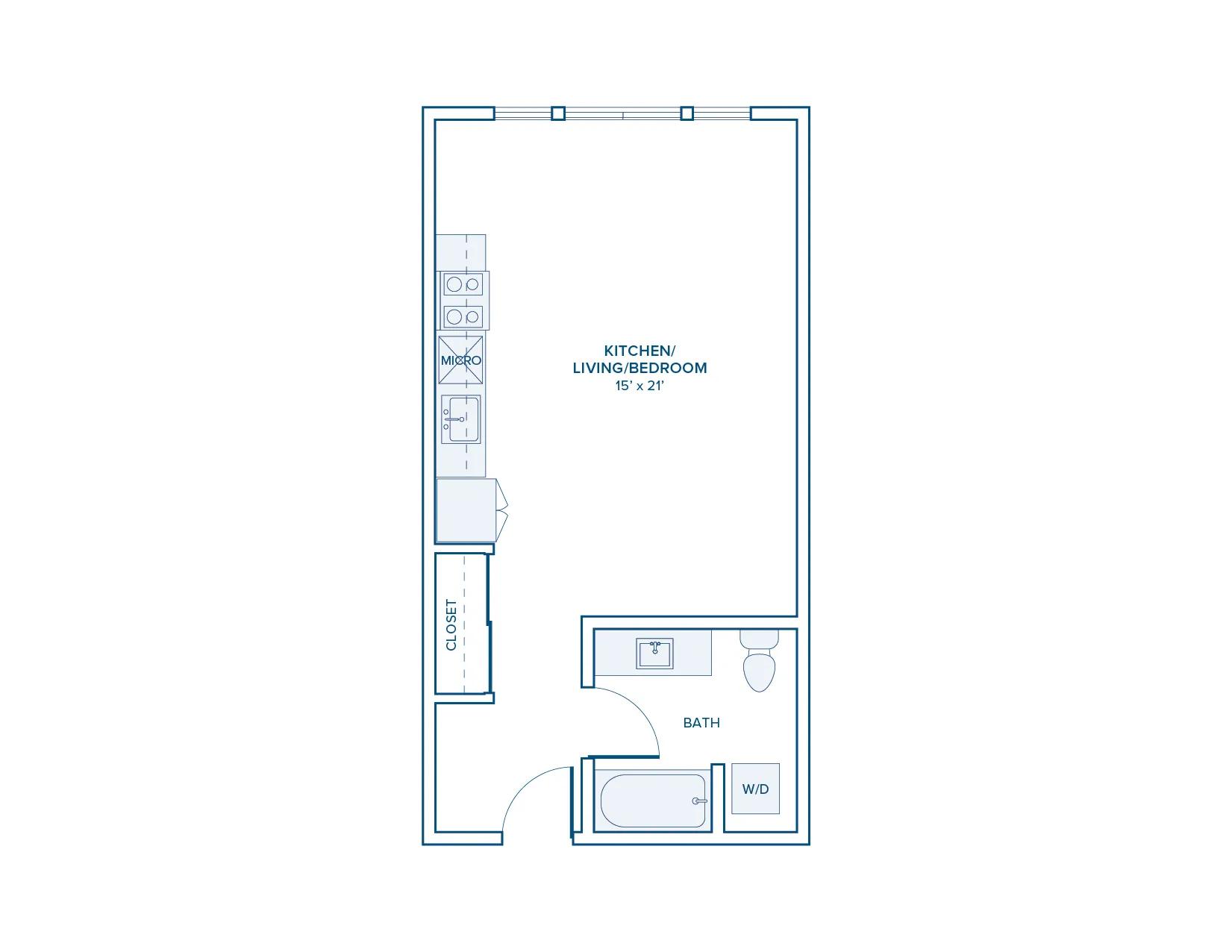 501 square foot studio one bath floor plan in Beaverton, OR