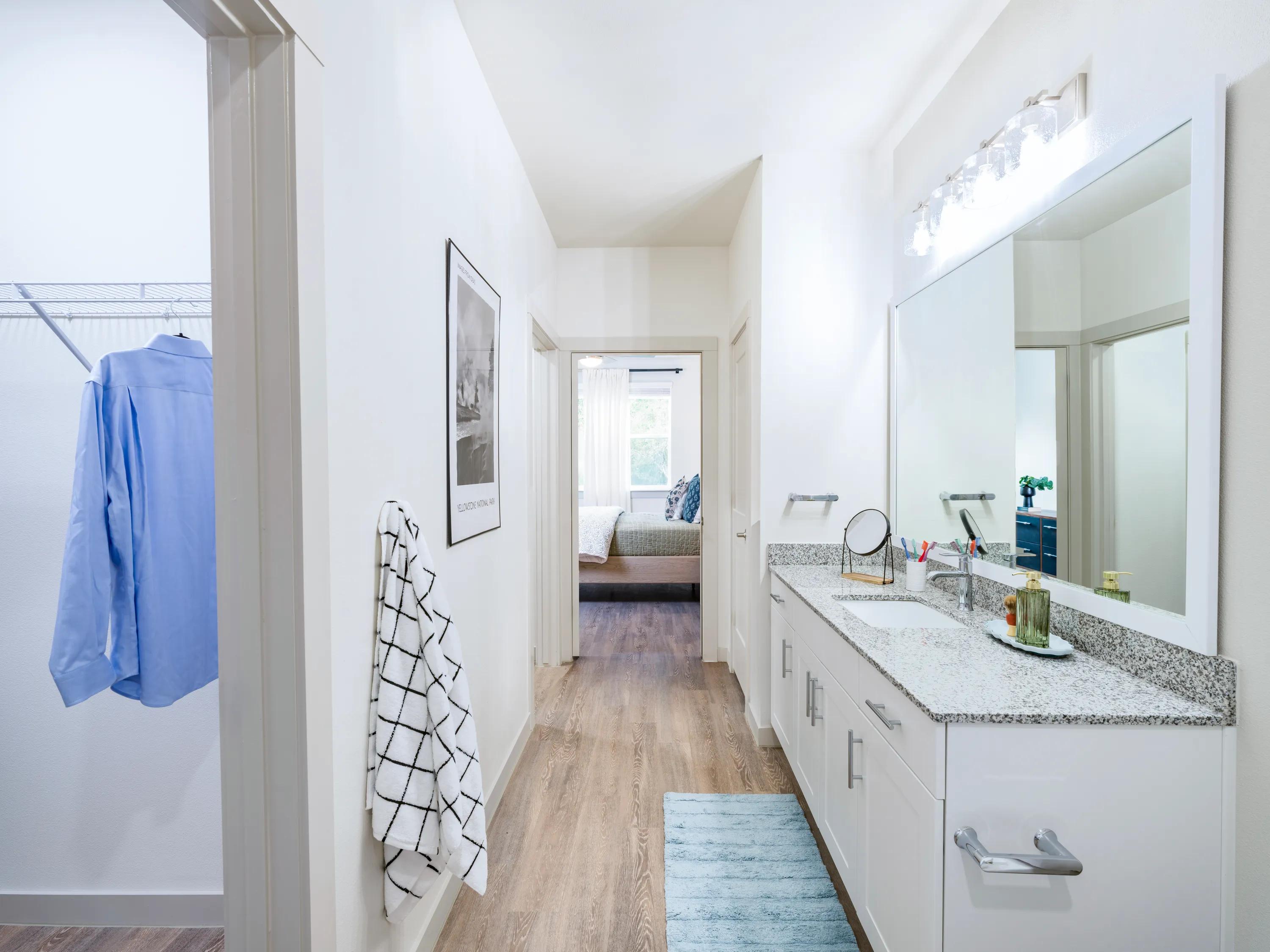 large bathroom with subway tile bathtub and shower beckett west fork apartment homes for rent in conroe tx