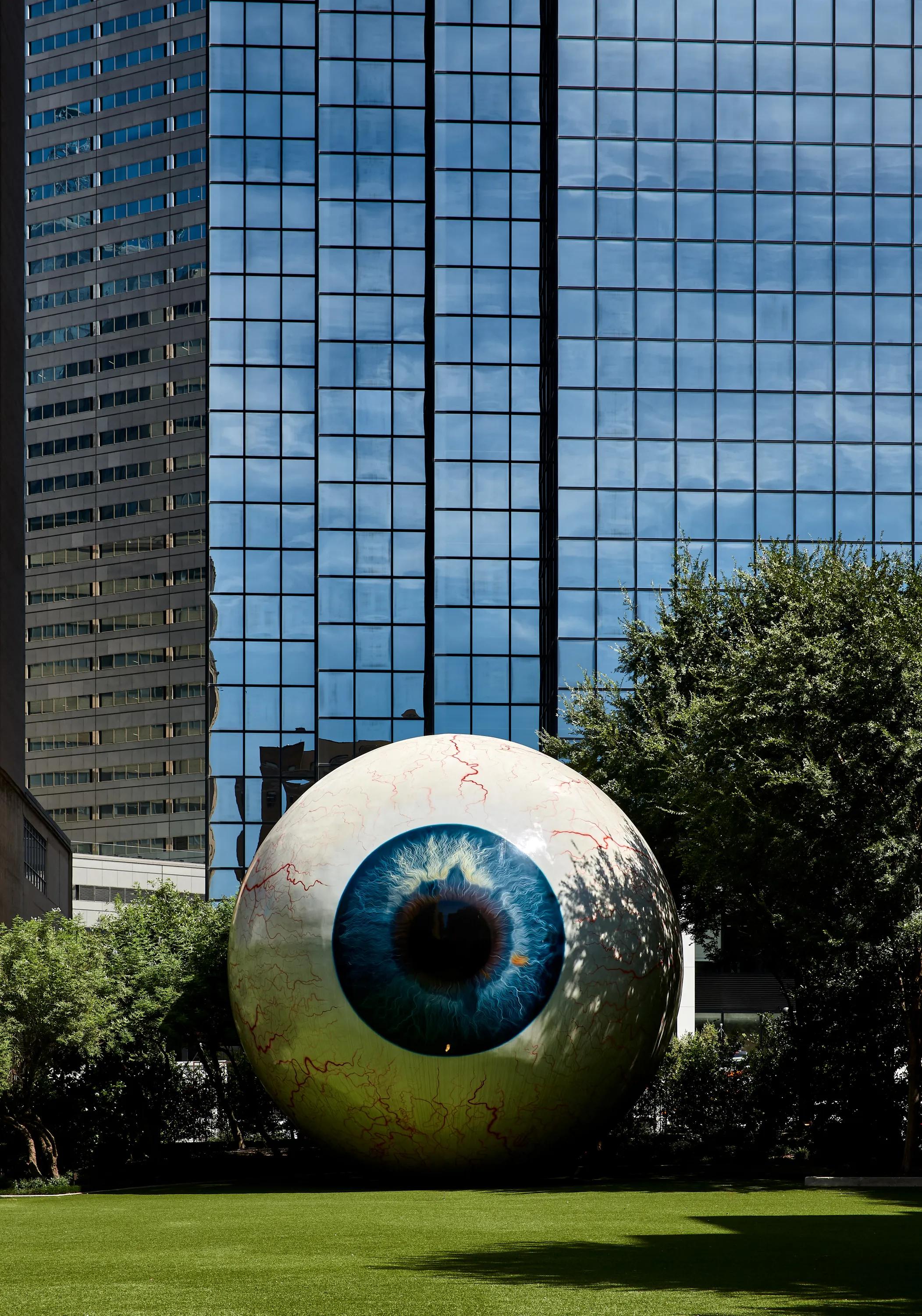 Eyeball sculpture in Dallas TX near Modera St. Paul Apartments