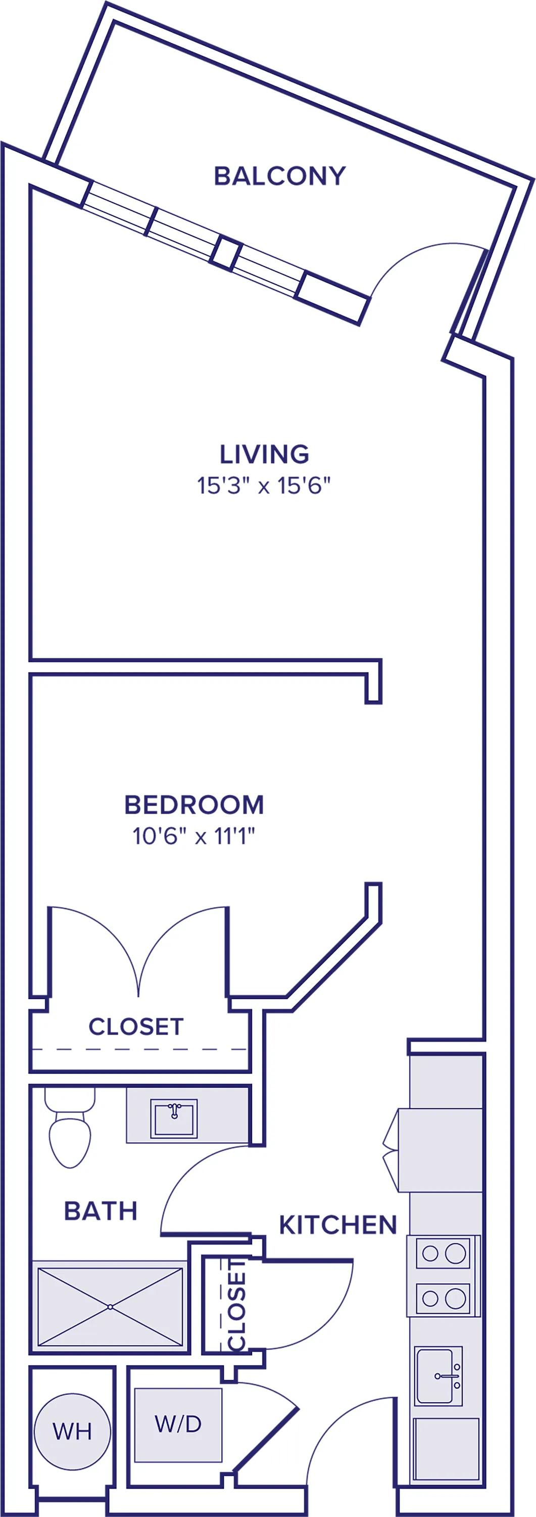 629 square foot studio one bath apartment floor plan in Atlanta, GA