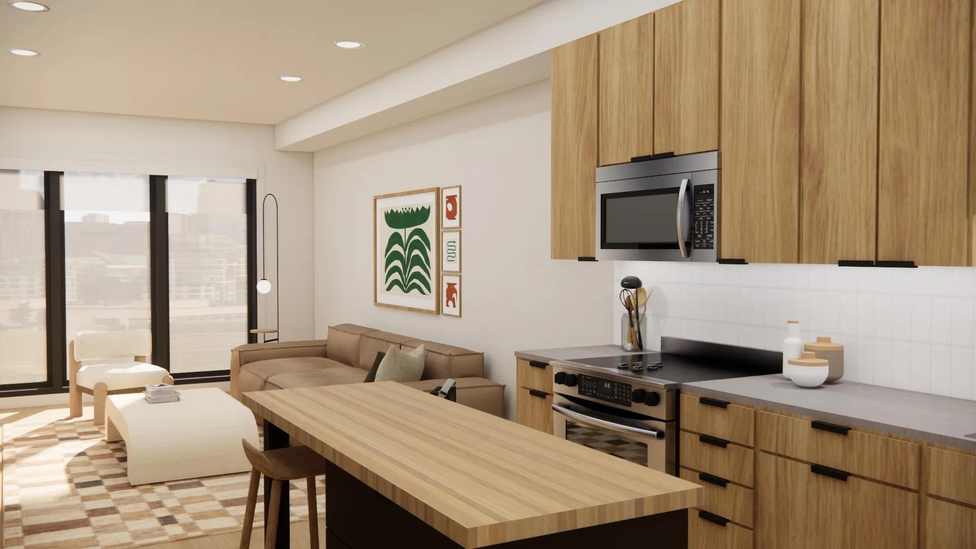 modera marmalade apartments for rent in salt lake city utah kitchen space overlooking spacious living area