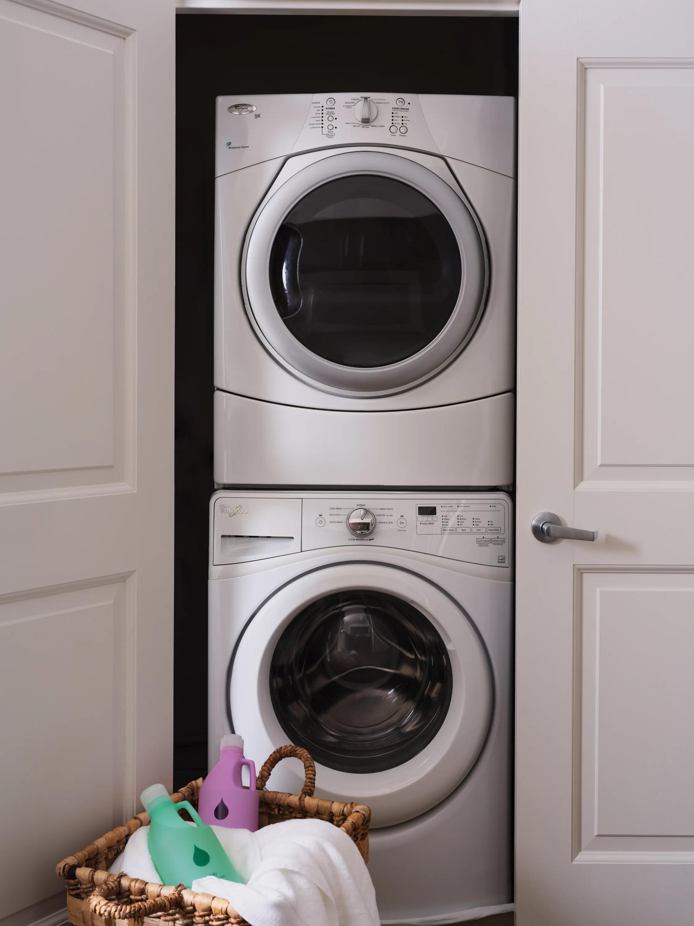 washer and dryer stack in closet metropolitan at 40 park apartment homes for rent in morristown nj