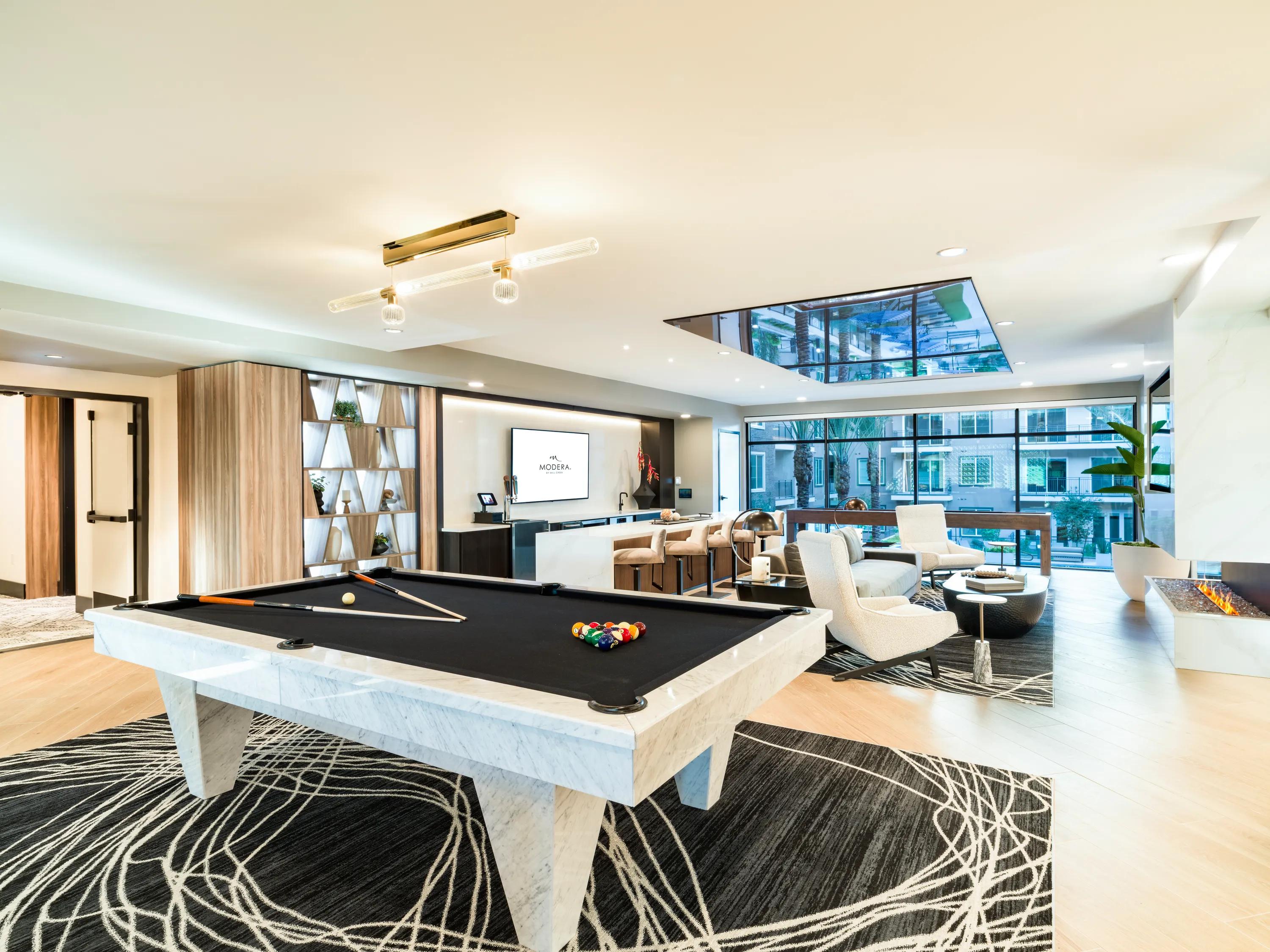pool table and hdtv on wall modera kierland apartment homes for rent in scottsdale az