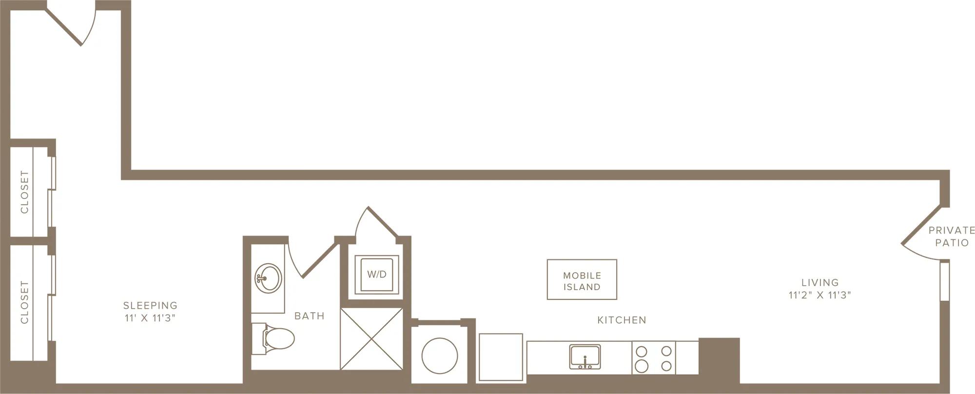 820 square foot studio one bath apartment floor plan image
