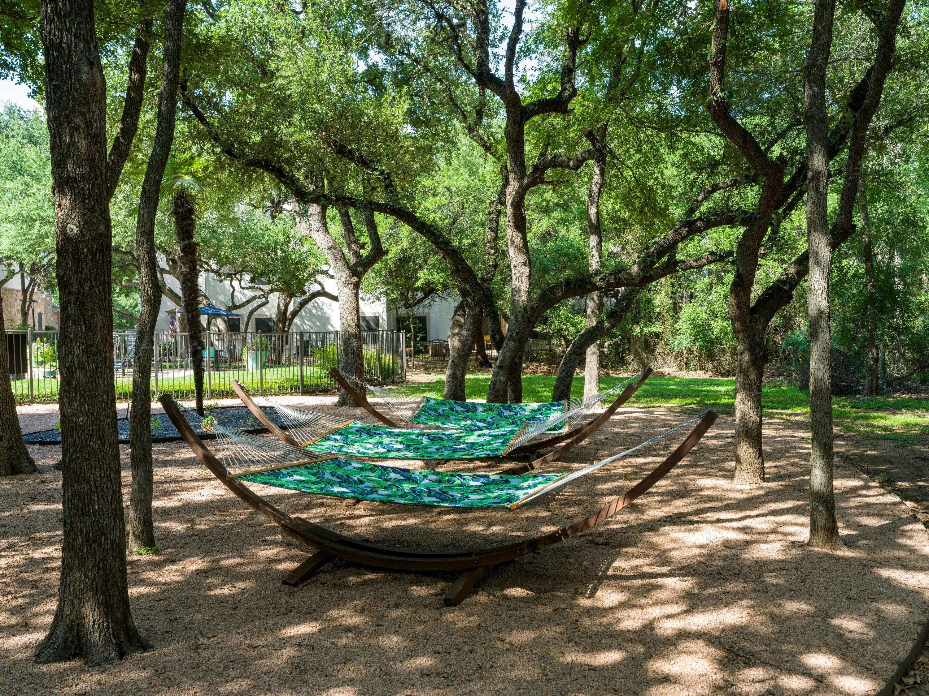 outdoor hammock seating area alister sunset valley apartment homes for rent in austin tx