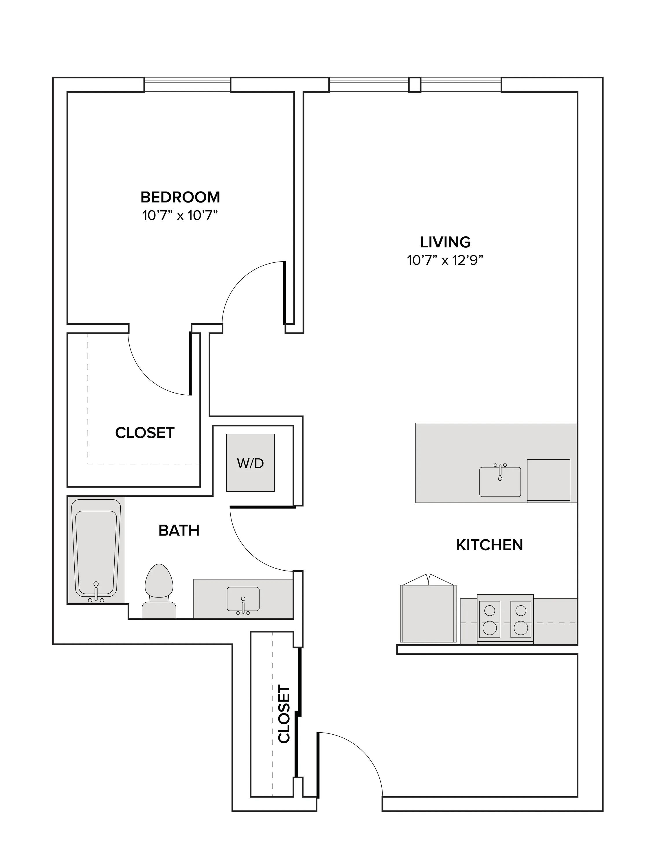 760 square foot one bedroom one bath with a den apartment floor plan image