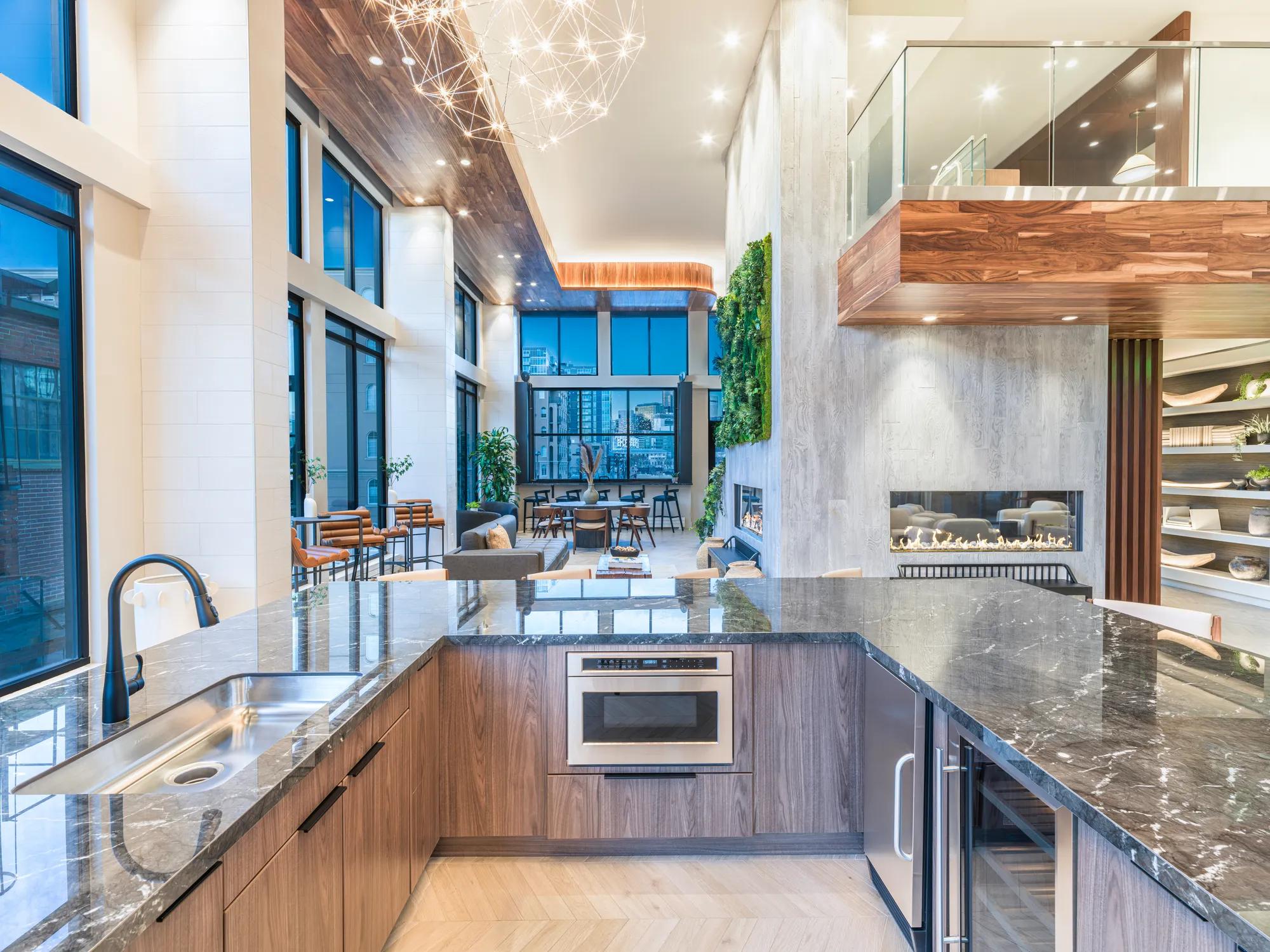 rendering of high end lobby modera golden triangle apartment homes for rent in denver co