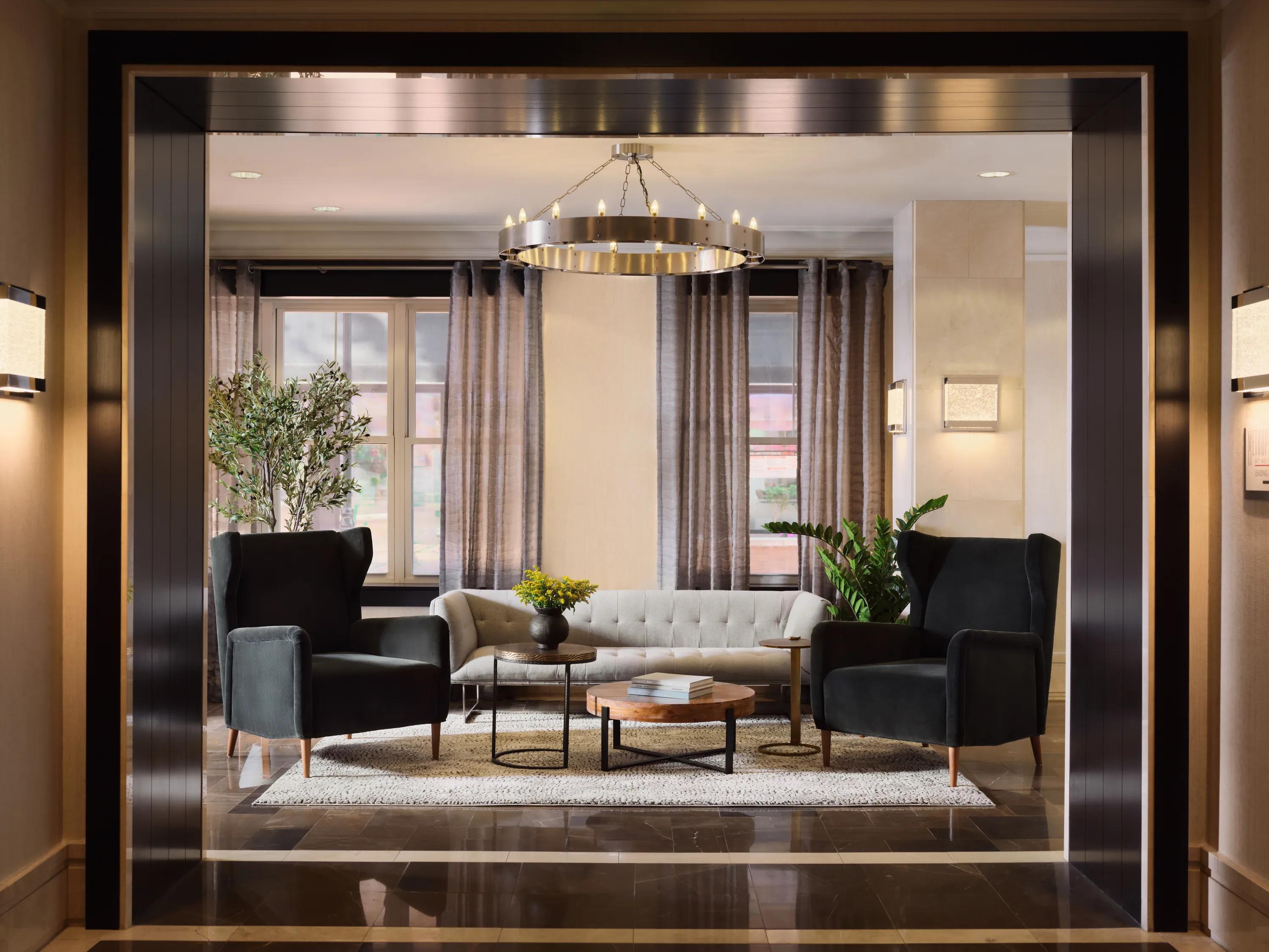 lobby with high end finishes and large windows metropolitan at 40 park apartment homes for rent in morristown nj