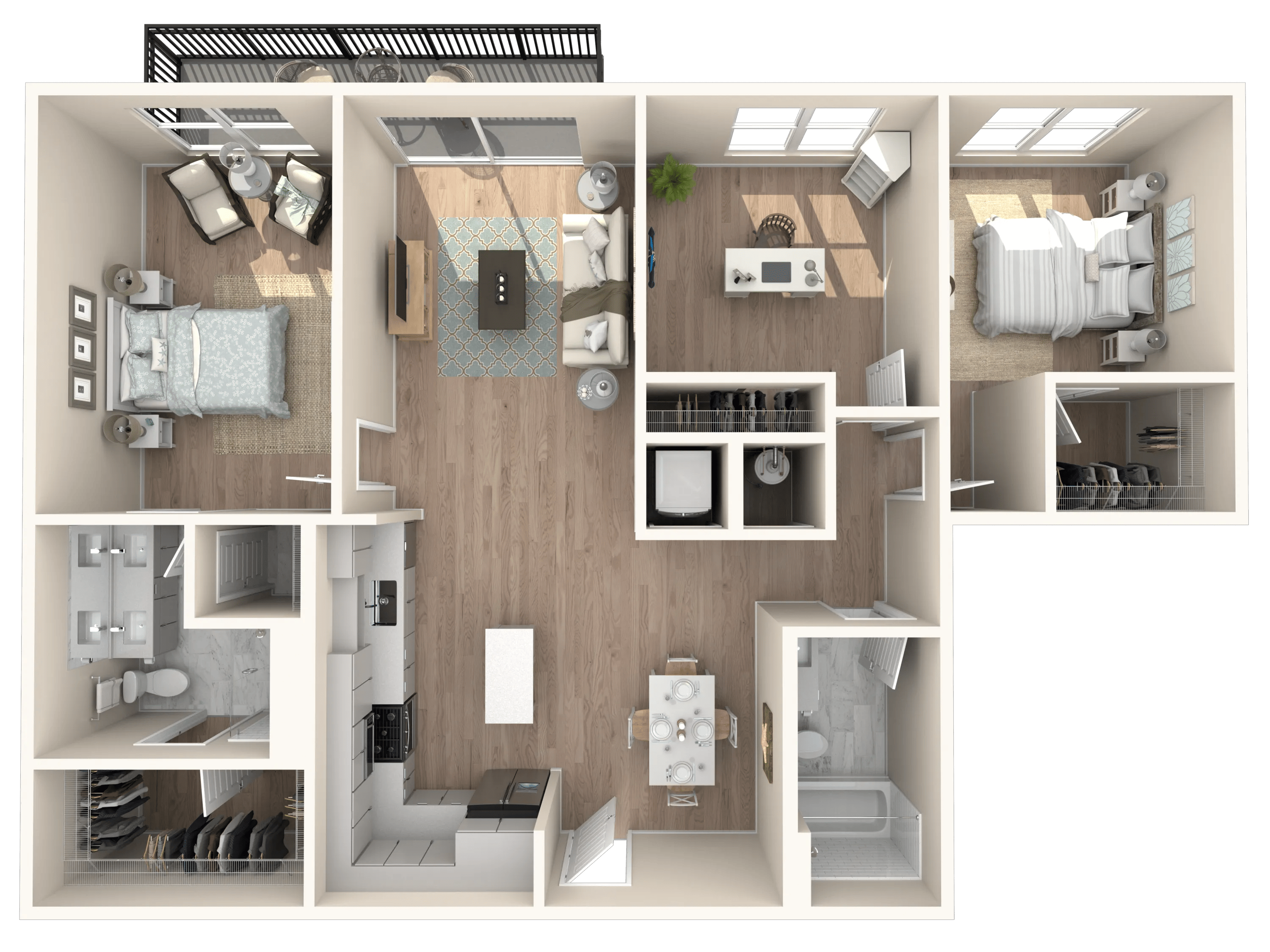 1329 square foot three bed two bath floor plan in Tampa, FL