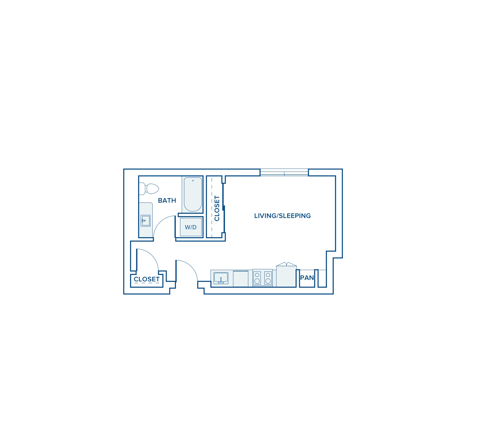 504 square foot studio one bath apartment floor plan in Seattle, WA