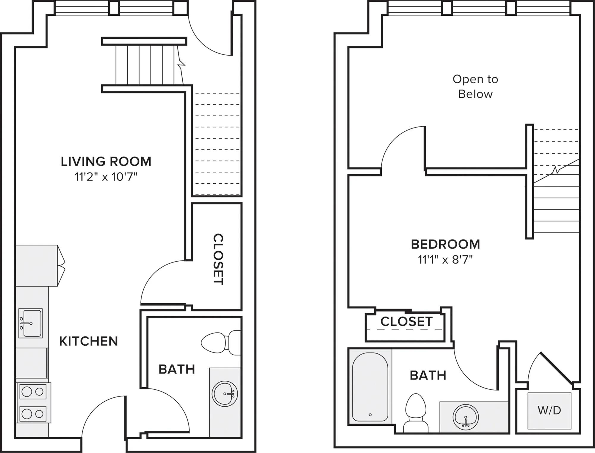 709 square foot one bed one bath apartment floor plan in Portland, OR