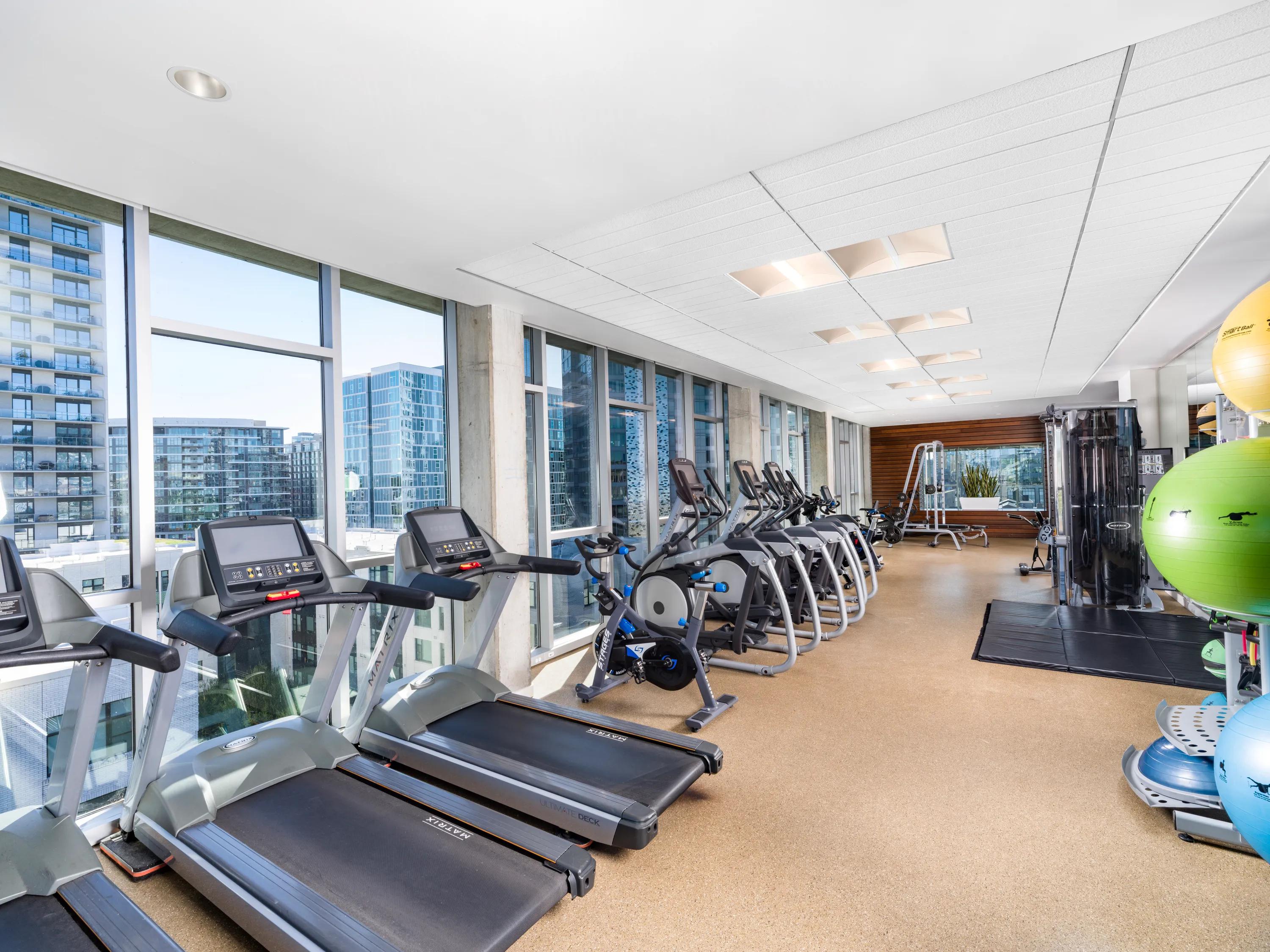 Spacious fitness studio with cardio equipment modera pearl portland or