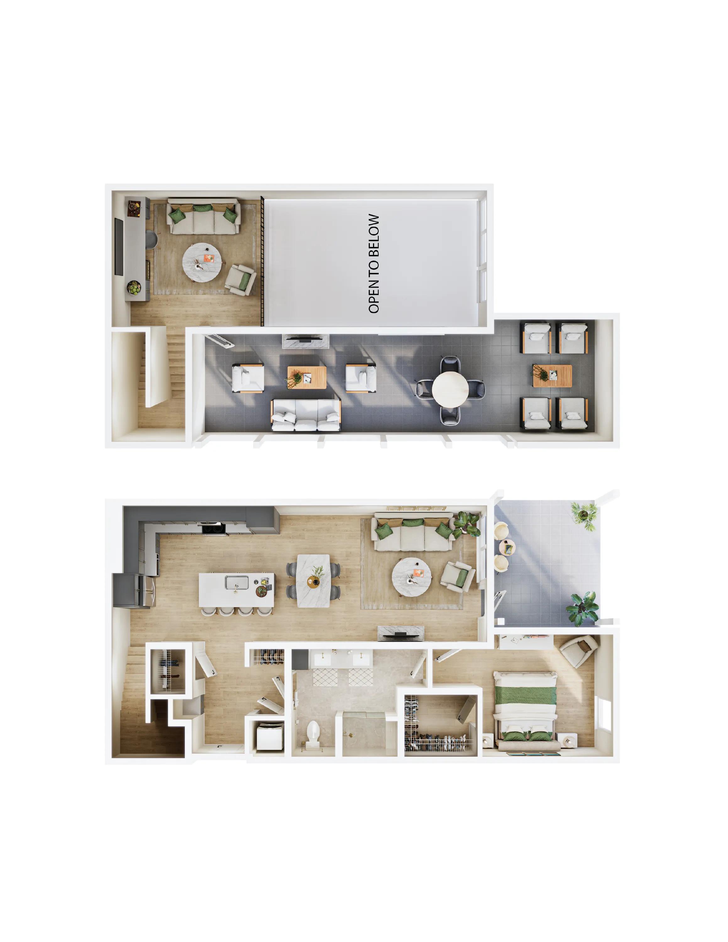 1184 square foot one bedroom with loft one bath floor plan image
