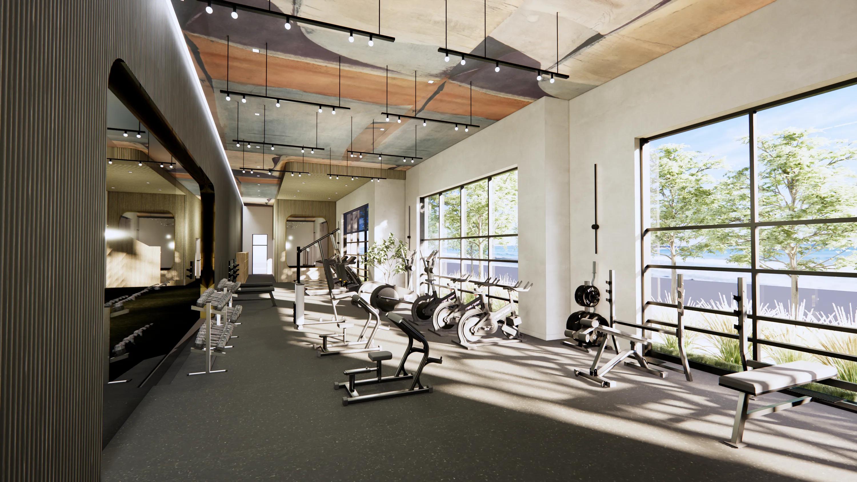 fitness studio with trx and cardio equipment modera revere beach apartments for rent in revere ma near boston