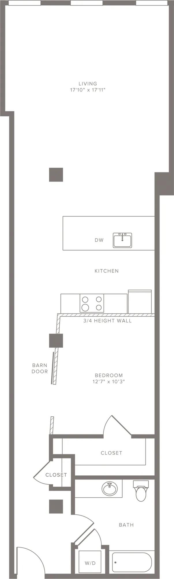 1030 square foot one bedroom one bath apartment floorplan image
