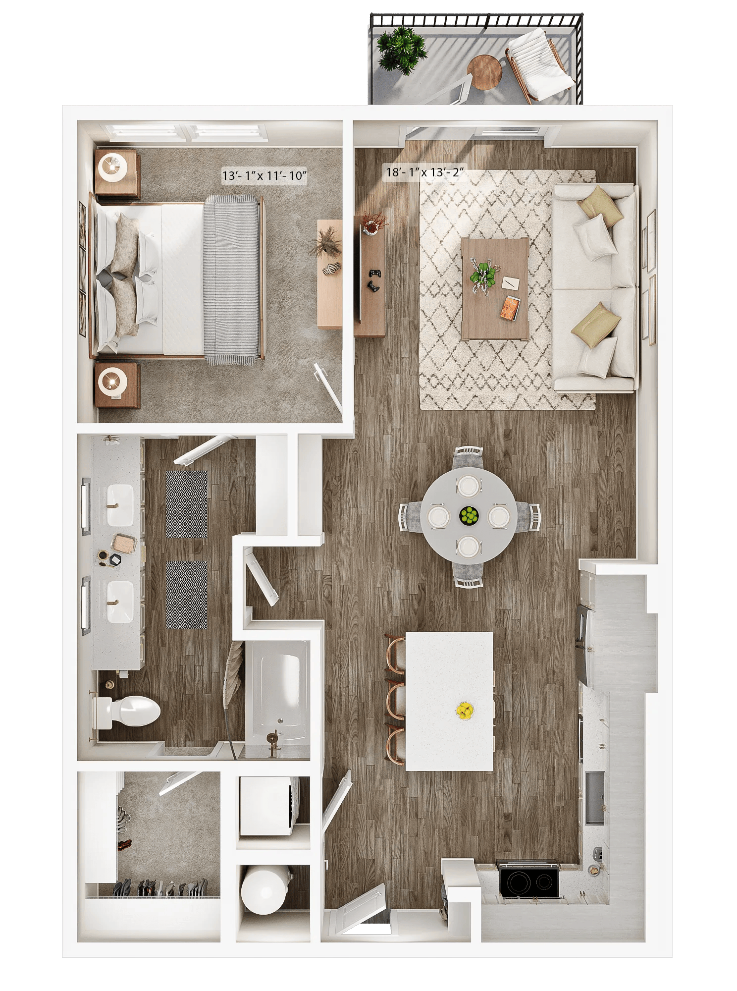 875 square foot one bedroom one bath apartment floor plan image