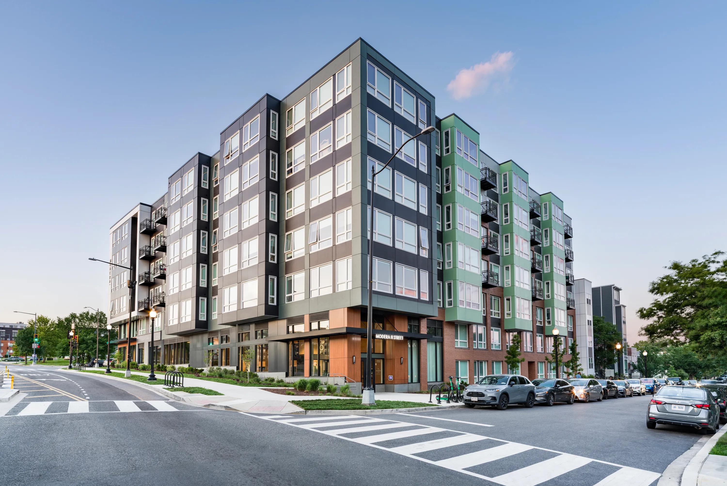 exterior building with adjacent streets modera h street apartment homes for rent in washington dc