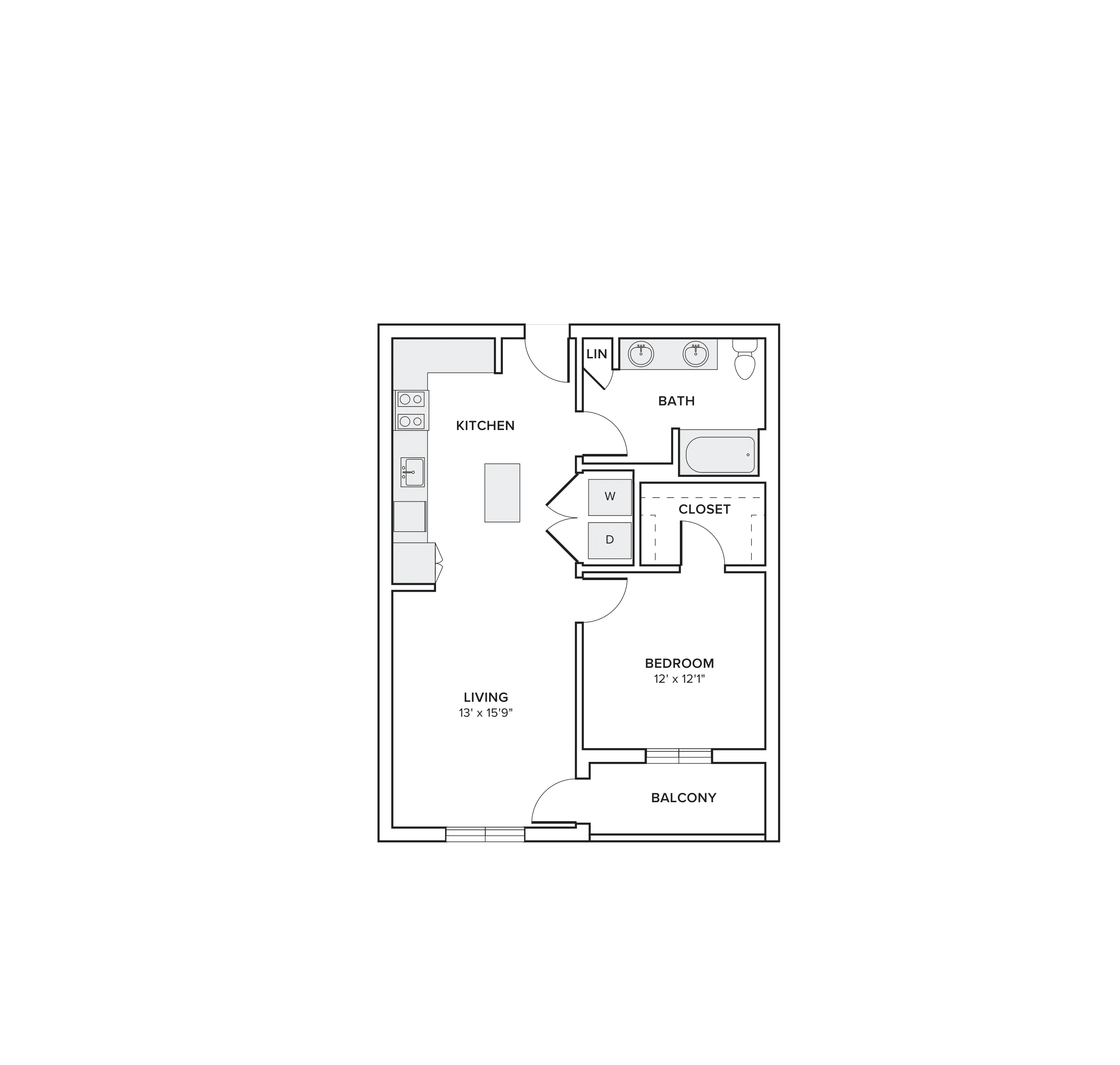 740 square foot one bed one bath apartment floor plan in Tempe, AZ