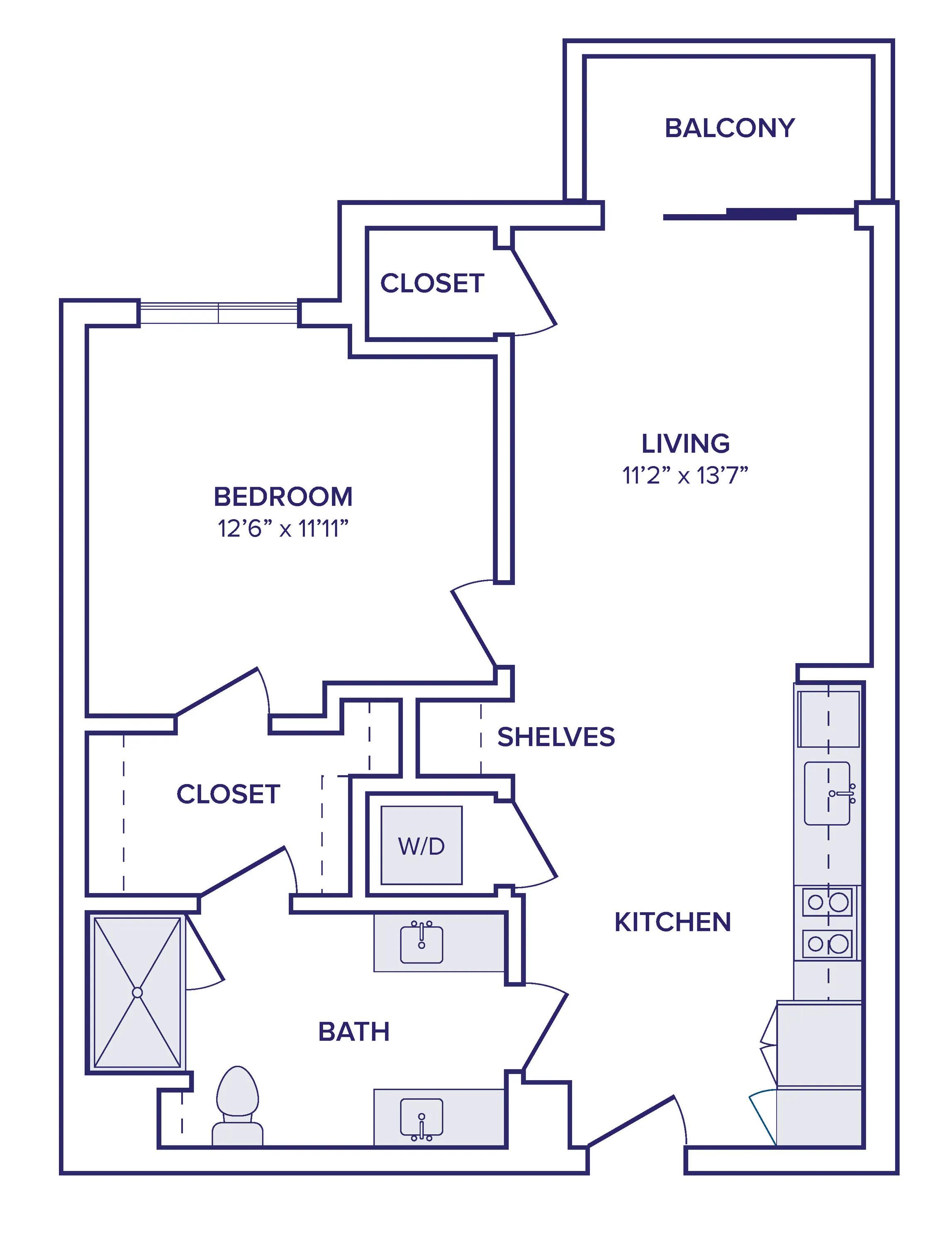 731 square foot one bedroom one bath apartment floor plan image