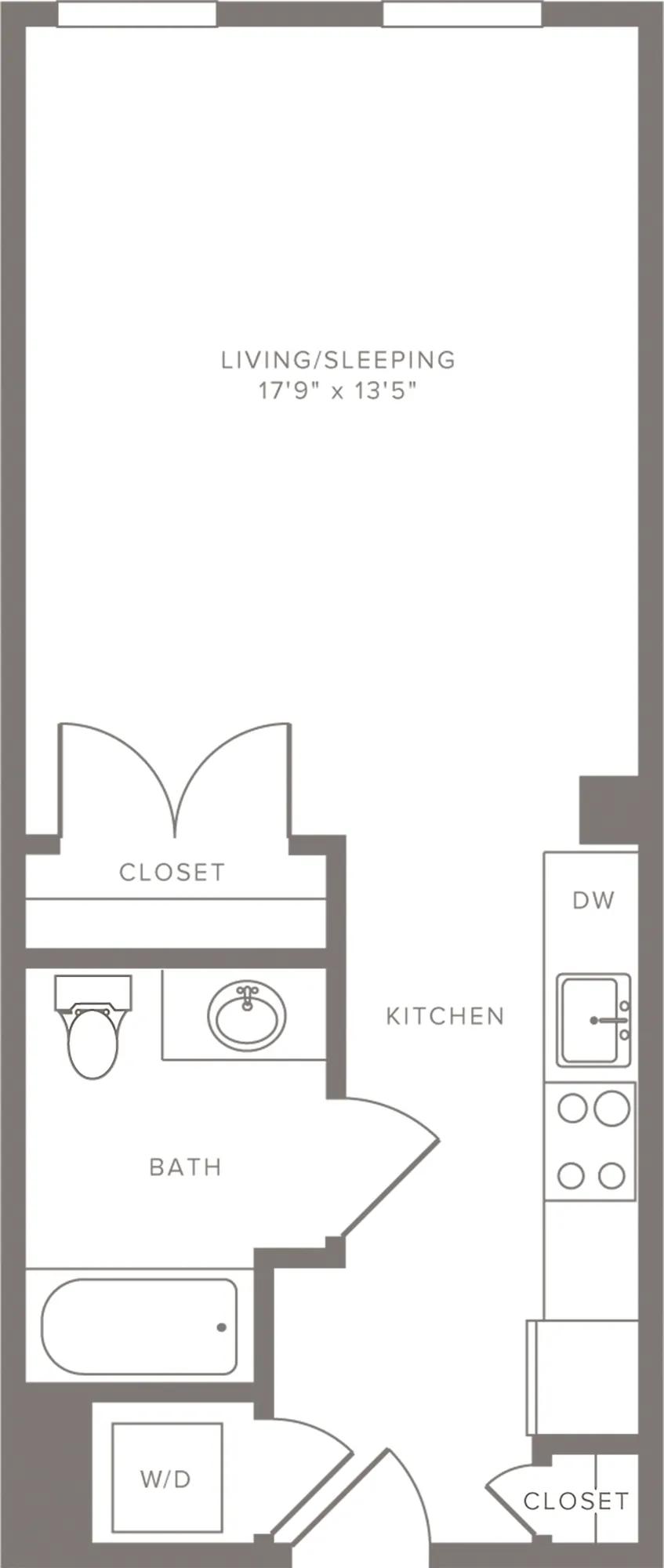 475 square foot studio one bath floor plan image