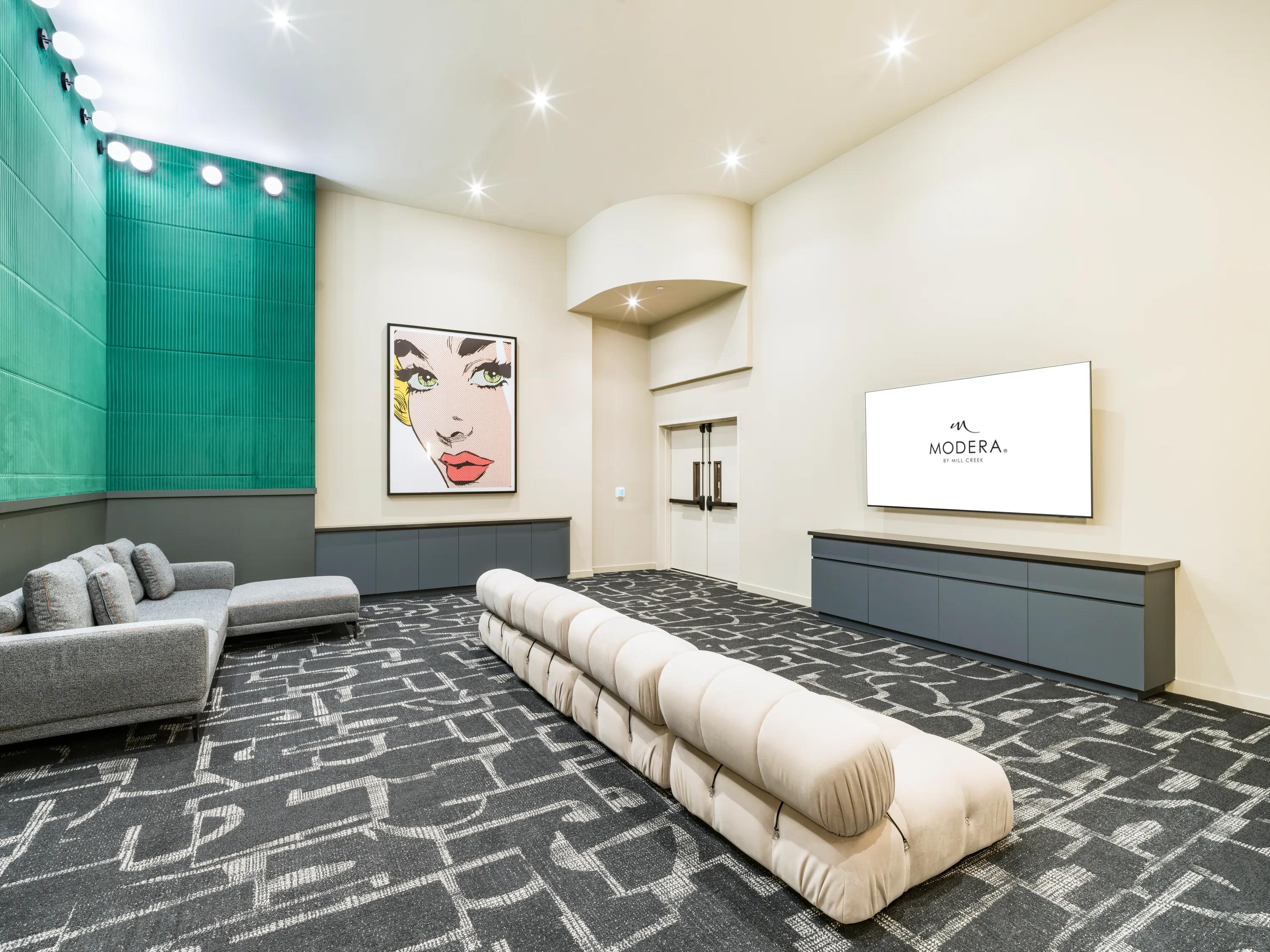 media room with seating and tv modera riverside apartments for rent miami fl