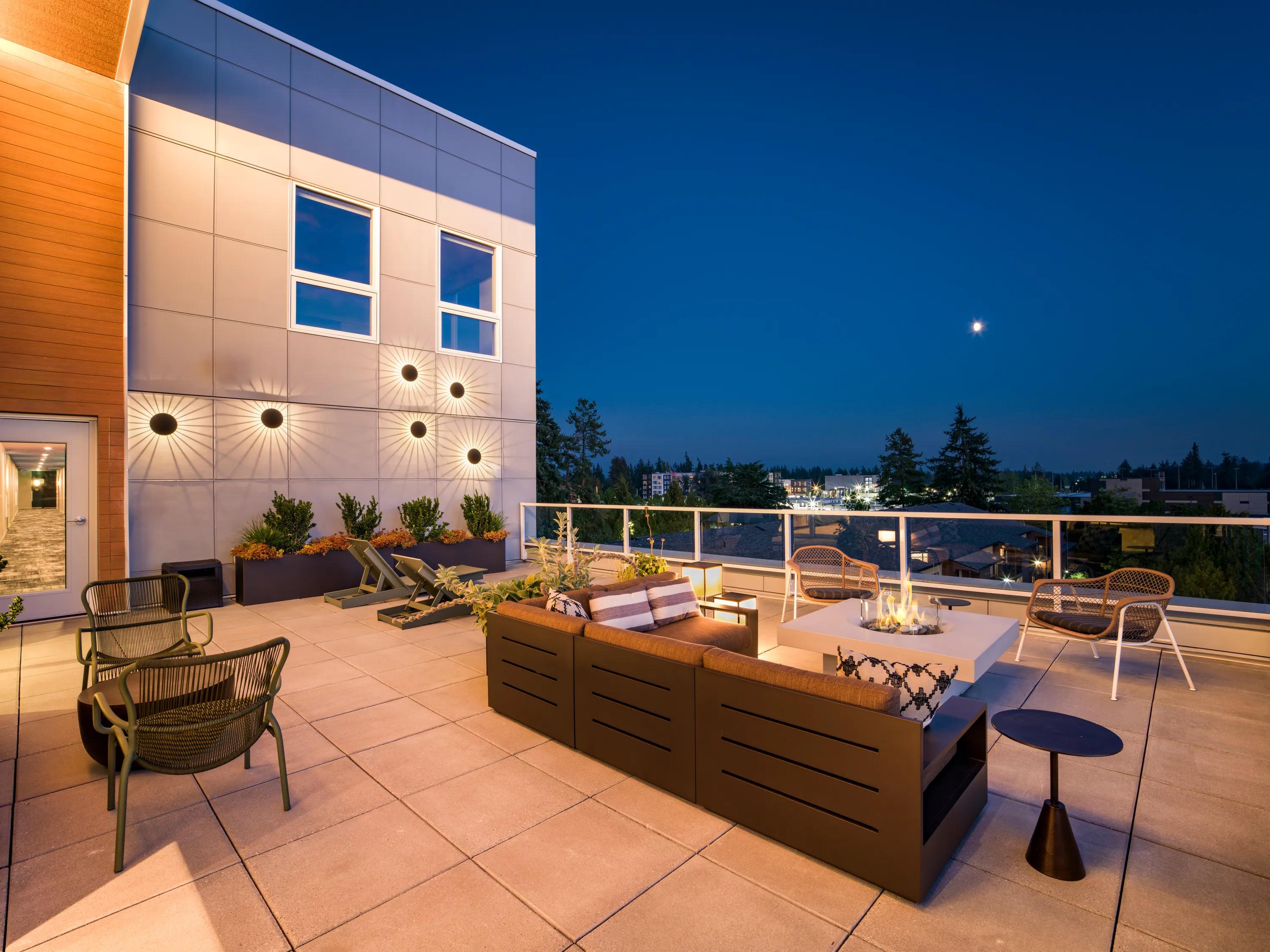 rooftop deck with fireplace modera shoreline apartment homes for rent in wa