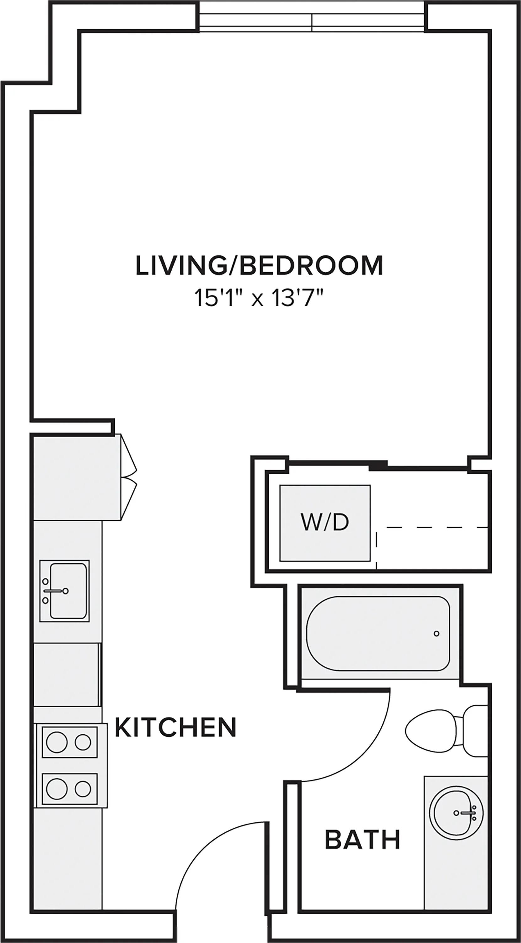 435 square foot studio one bath apartment floor plan in Portland, OR