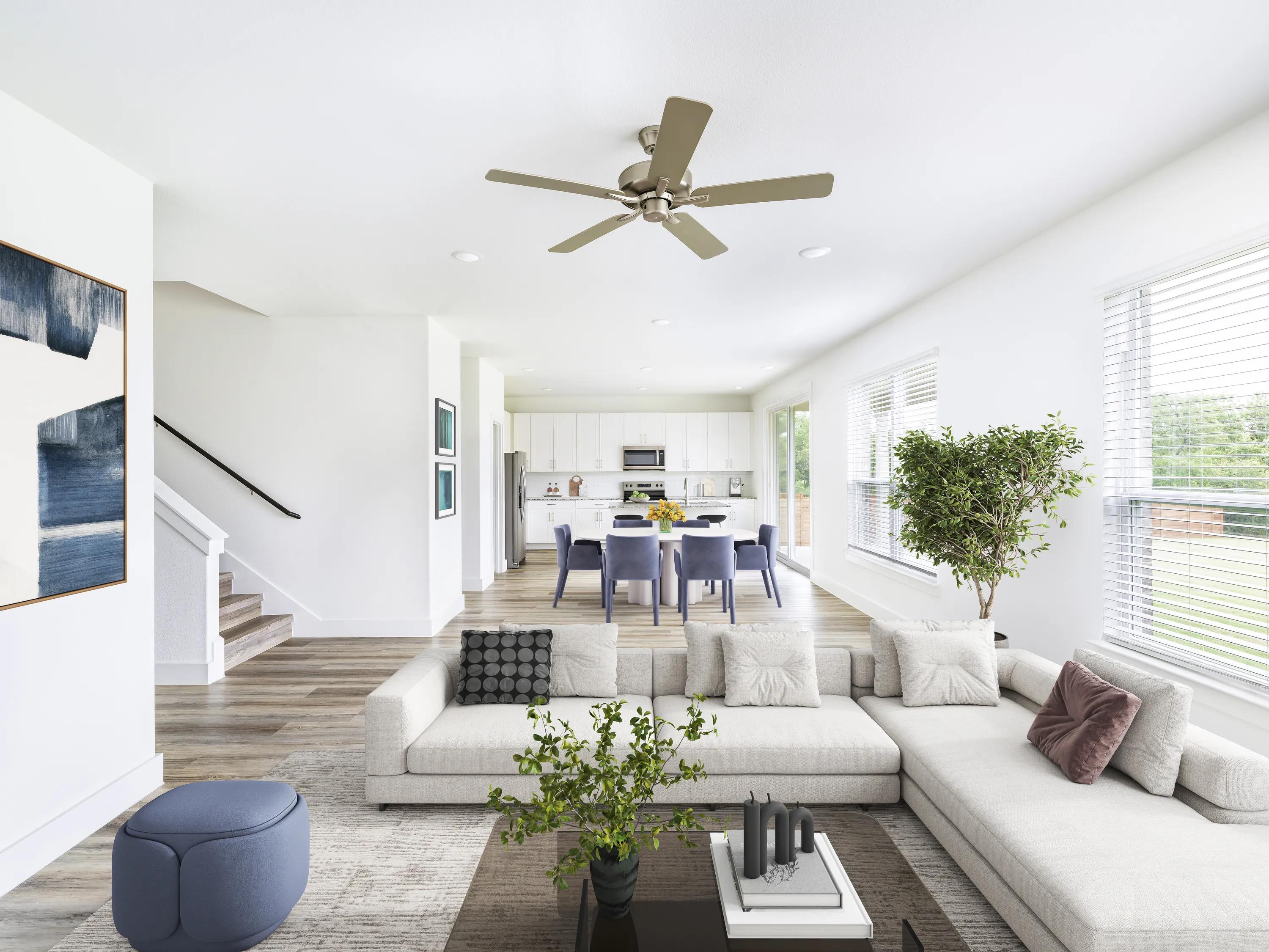 living room with furniture and ceiling fan at amavi celina single family homes for rent in texas