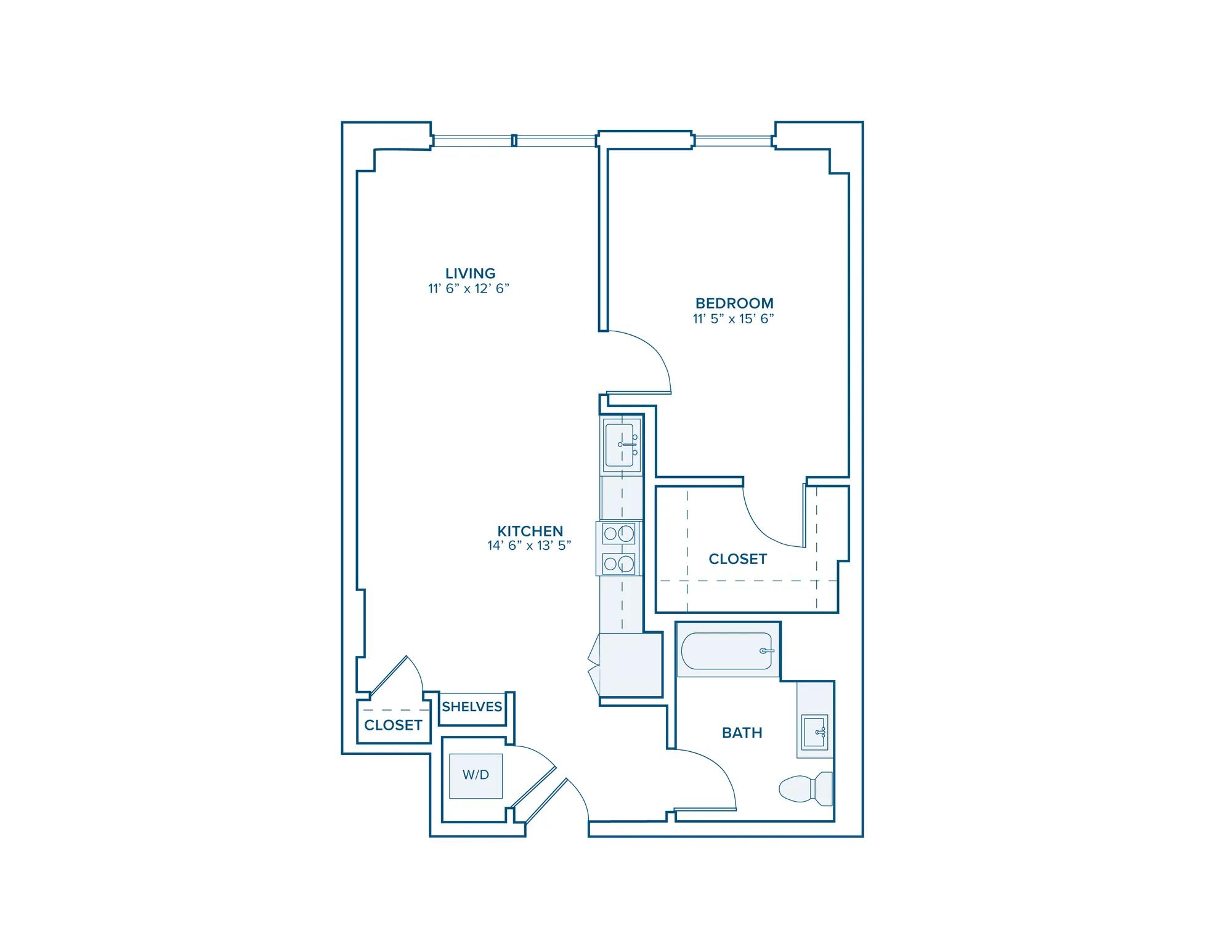 A11 Floor Plan: 1 Bed 1 Bath in Nashville | 795 sq ft