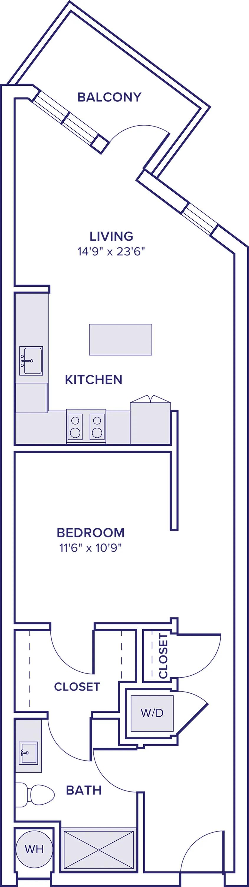 733 square foot studio one bath apartment floor plan in Atlanta, GA