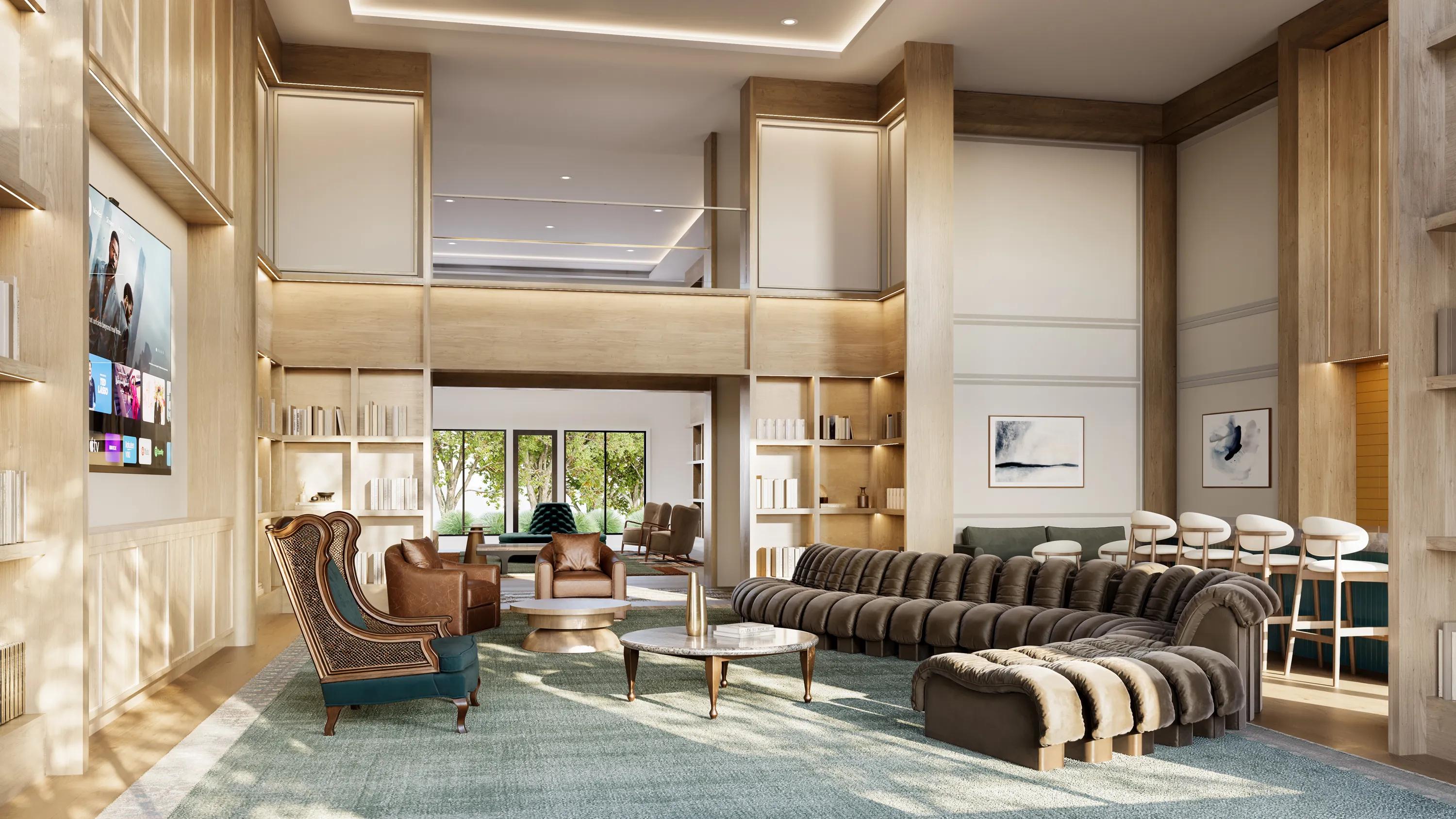 clubroom coworking spaces at modera ridgeline apartments in mckinney texas