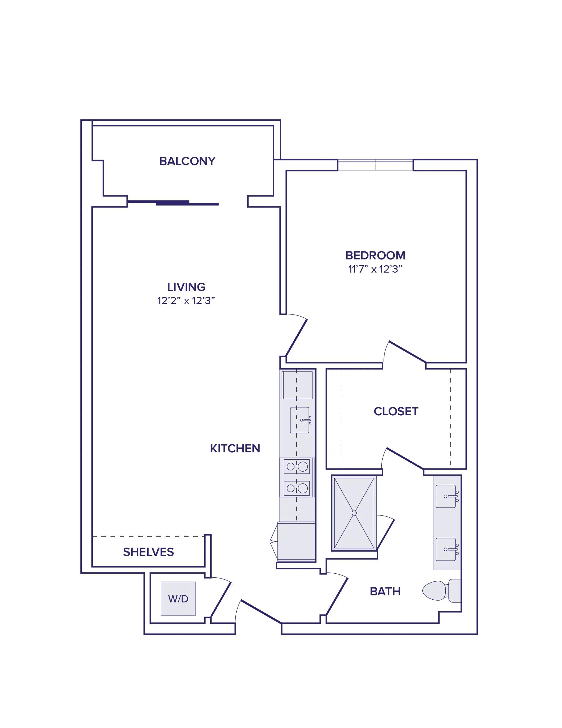 737 square foot one bed one bath floor plan image