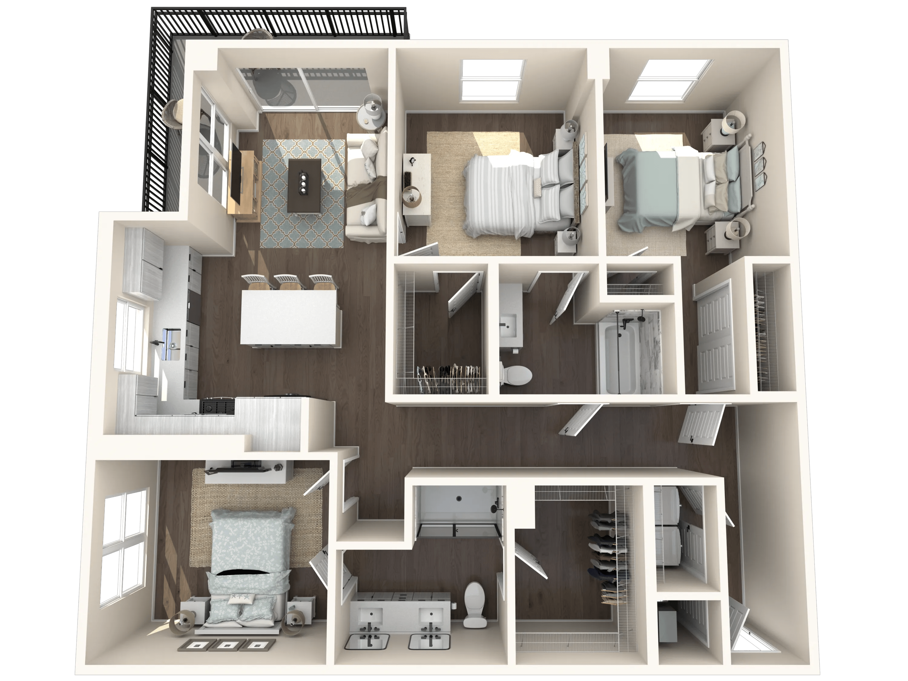 1300 square foot three bedroom two bath apartment floor plan image