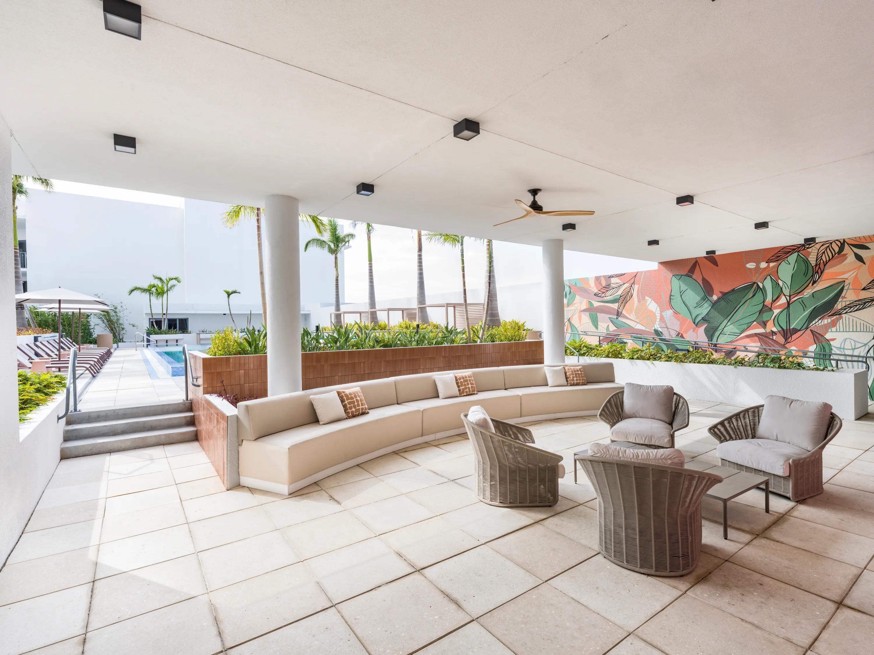 chic lobby with ample seating and high-end finishes modera st petersburg apartment homes for rent in florida