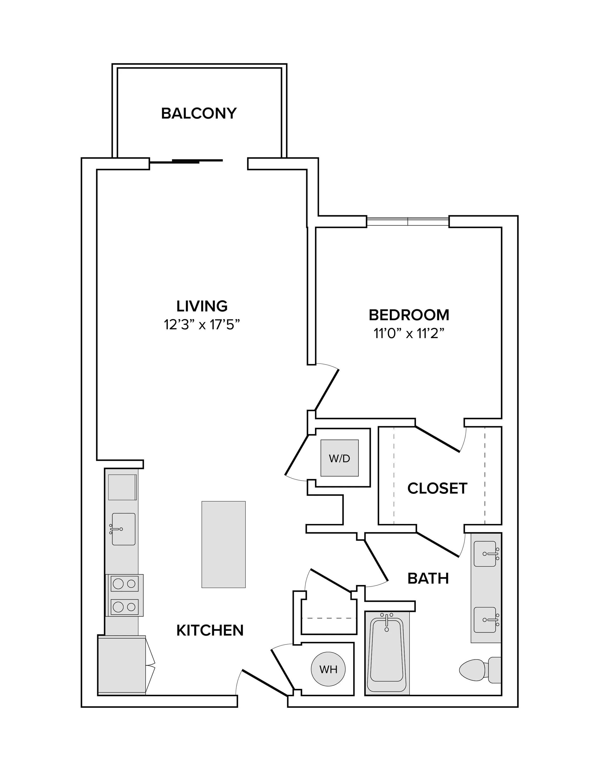 749 square foot one bedroom one bath apartment floor plan image