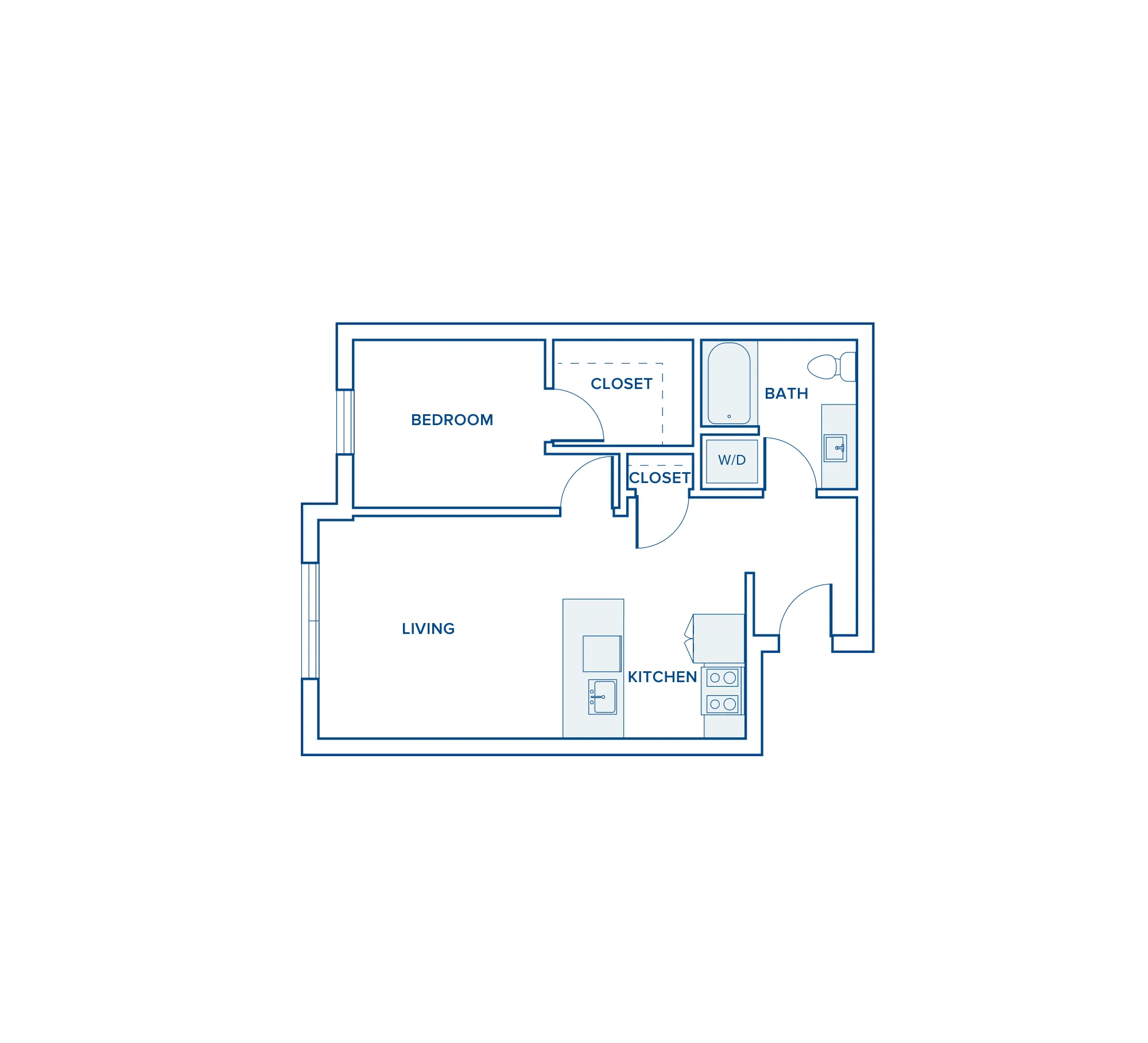 740 square foot one bed one bath apartment floor plan in Shoreline, WA