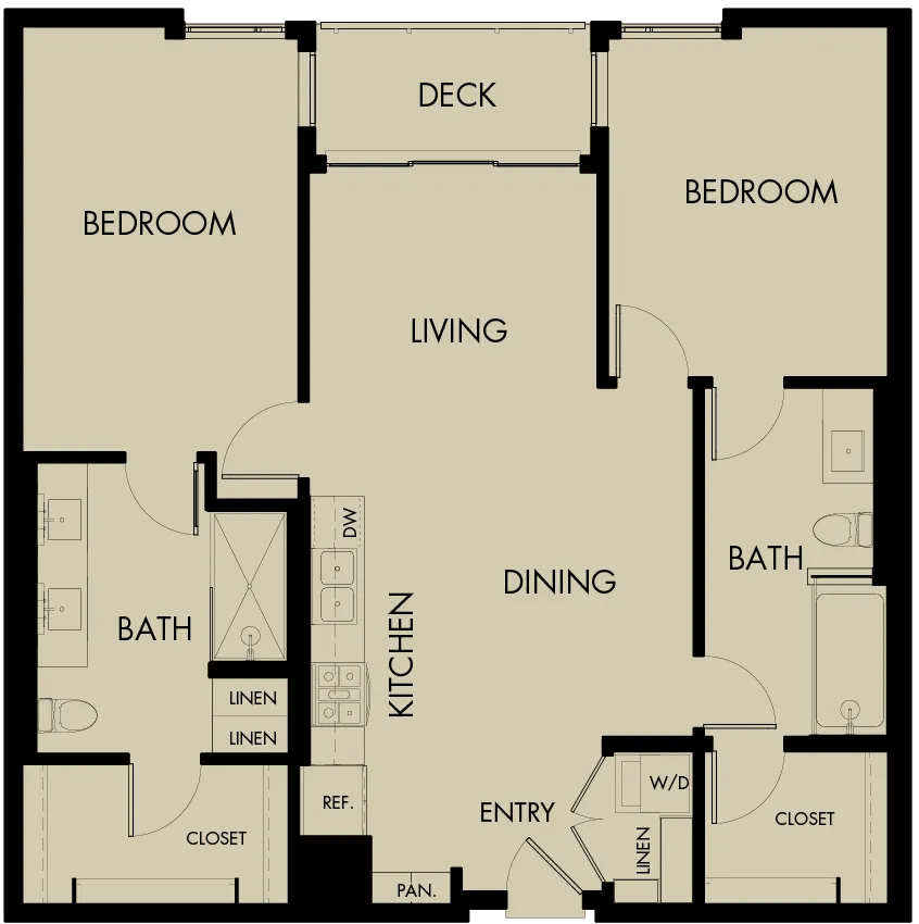 1171 square foot two bedroom two bath apartment floor plan
