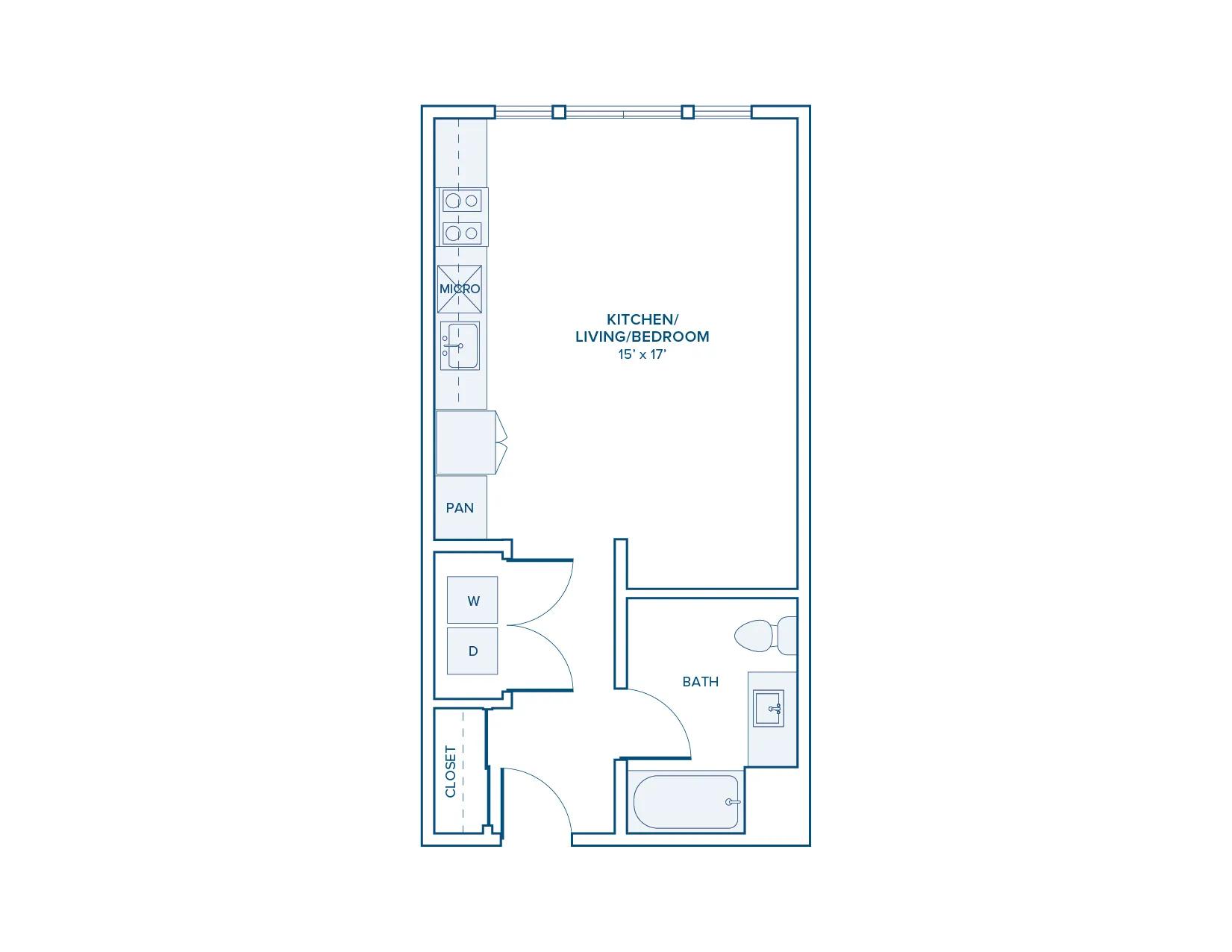501 square foot studio one bath floor plan in Beaverton, OR