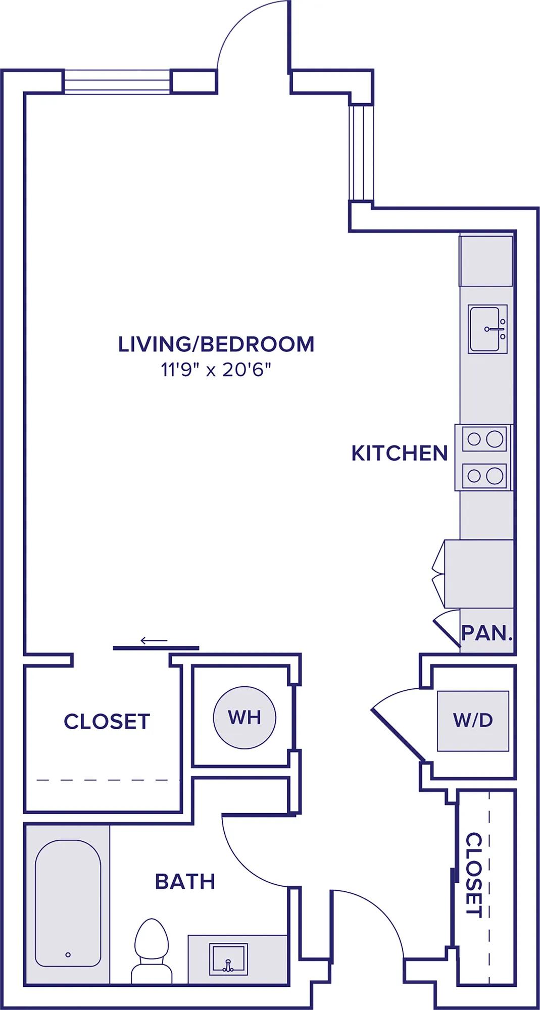 574 square foot studio one bath floor plan image