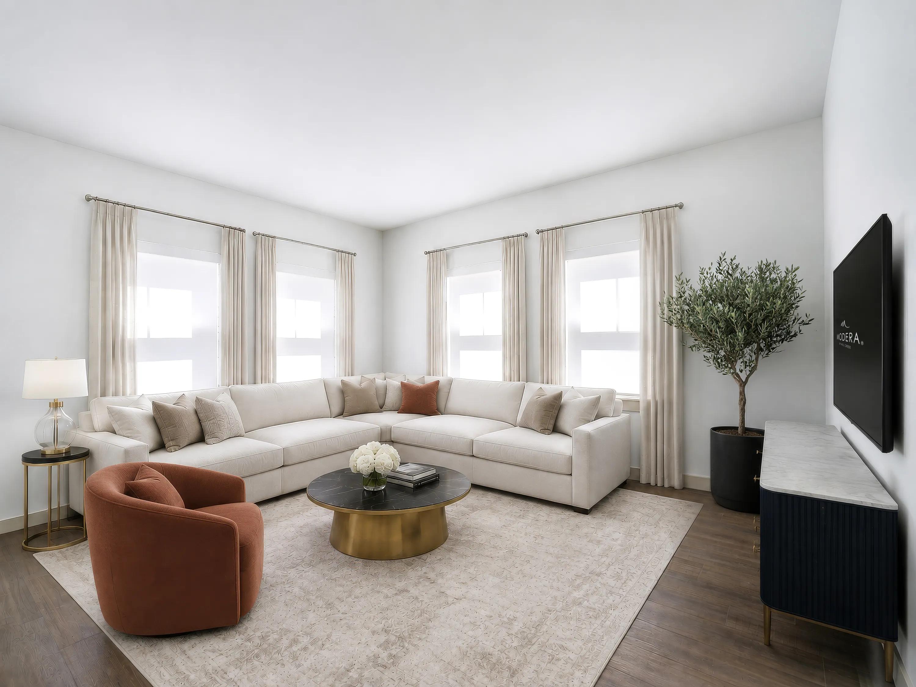 Light-filled living room with expansive corner windows modera weston apartments and townhomes for rent  for rent in weston ma near boston
